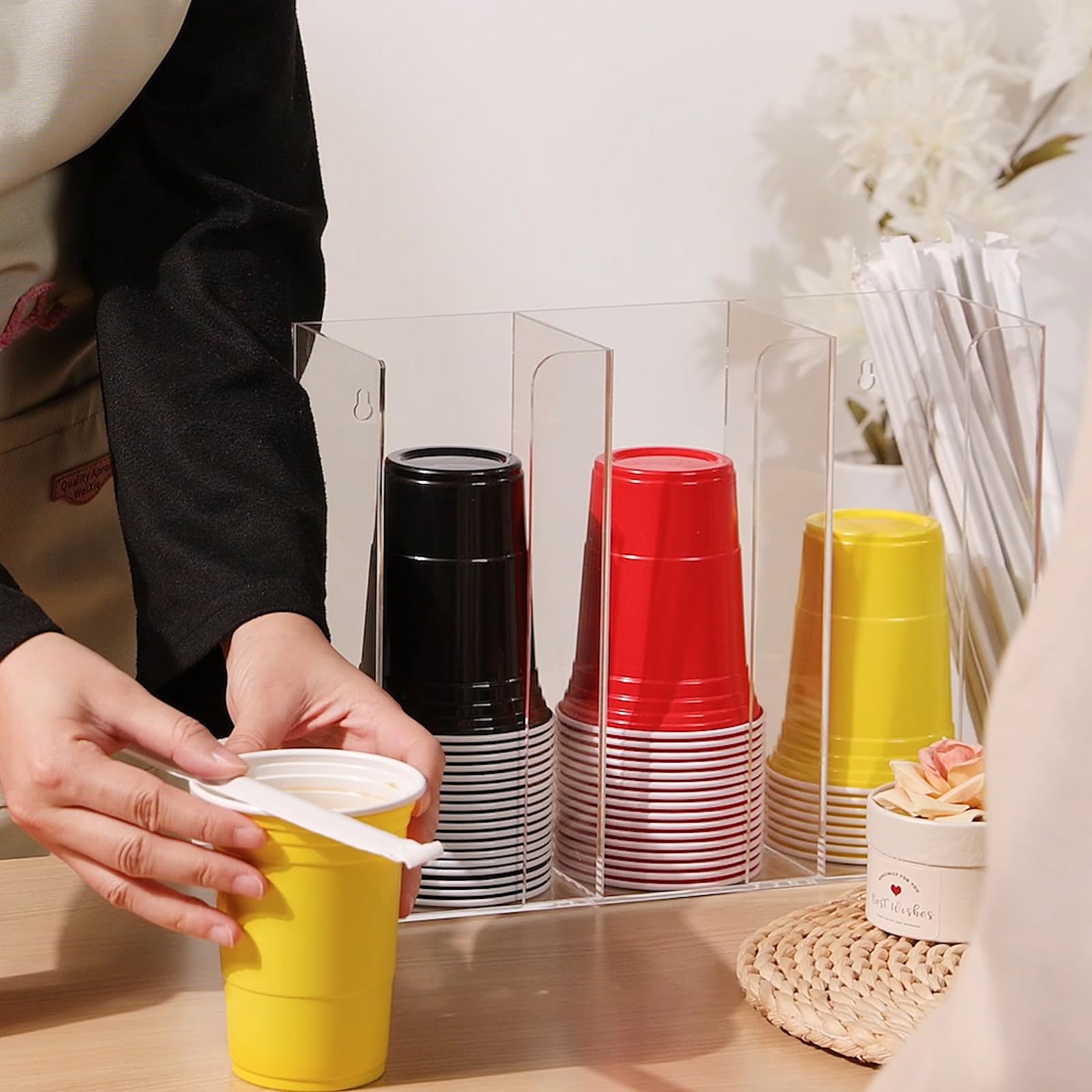Clear acrylic cup and lid holder by DUNTON in kitchen