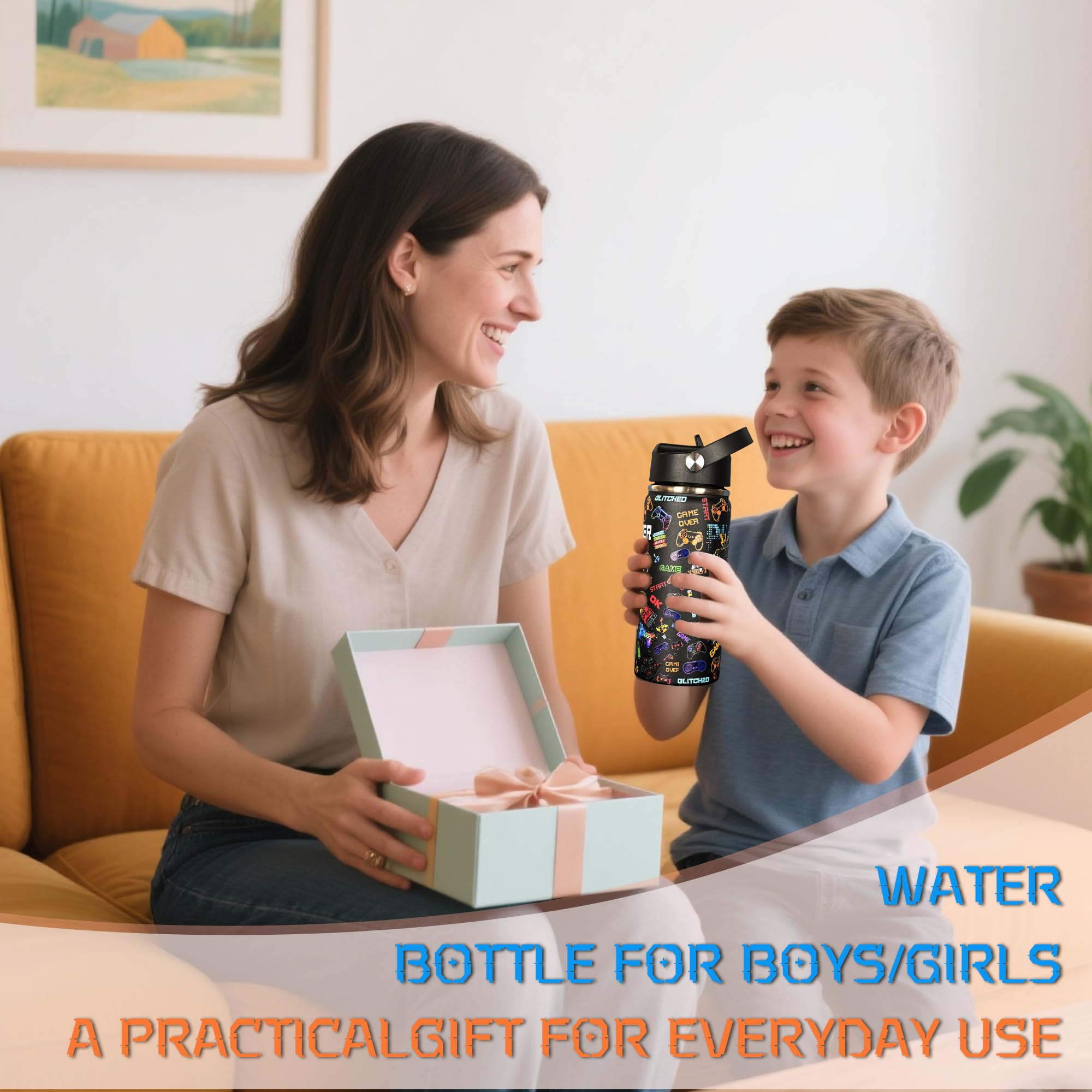 Giftable insulated water bottle for gamers aged 8-12