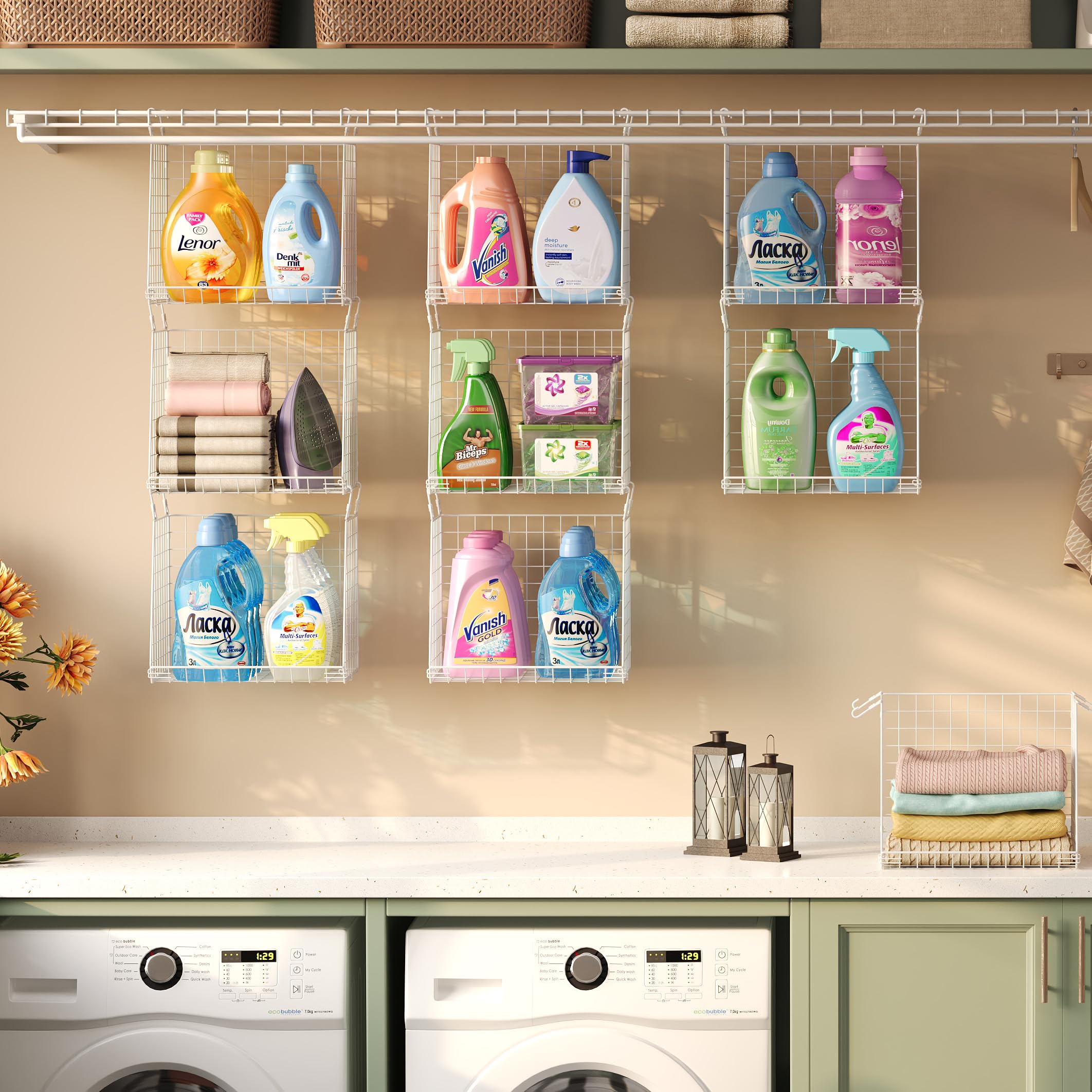 White patent finish laundry basket organizer