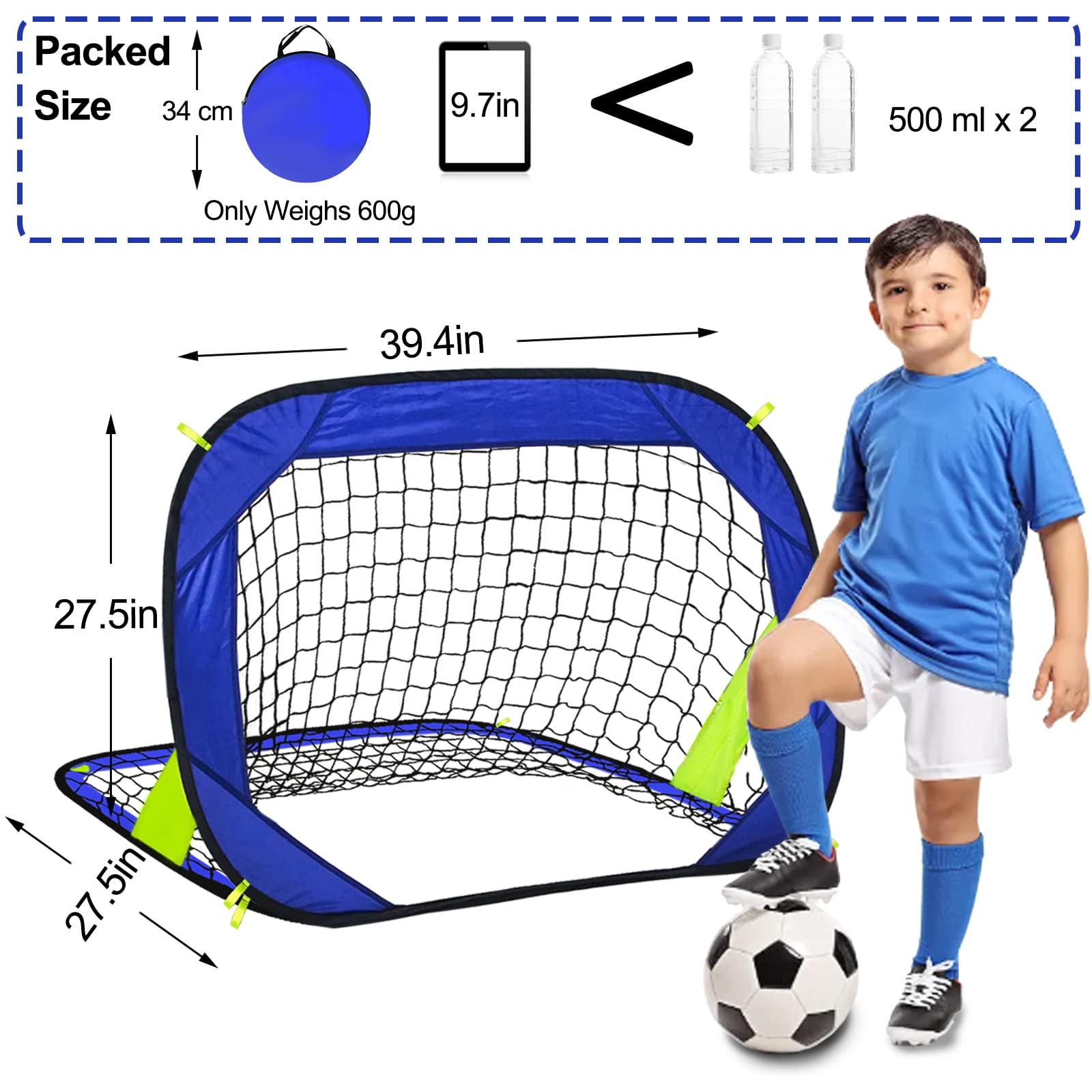 Durable Dacron net soccer goal with 8mm fiberglass poles