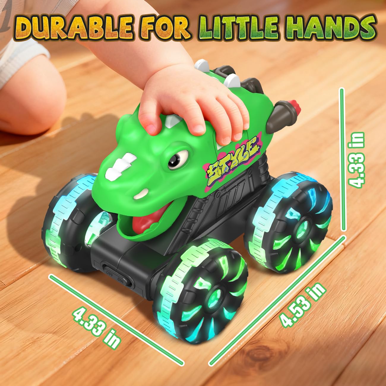 Batteries included to power glow dinosaur monster trucks