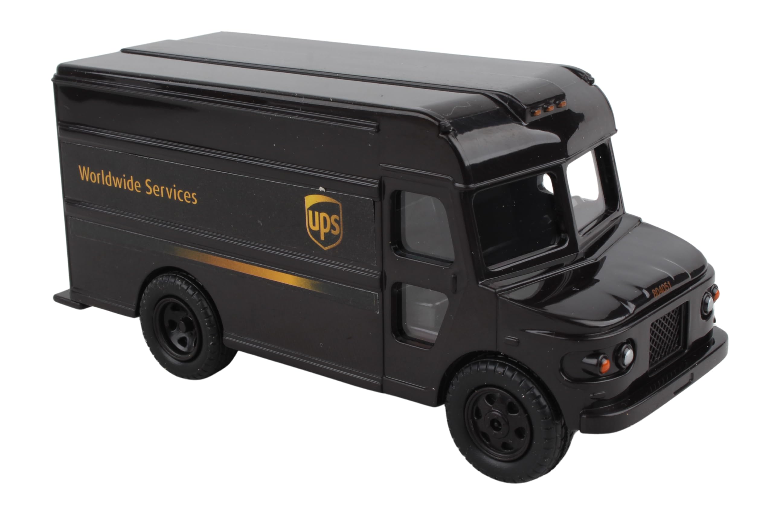 Durable plastic UPS branded toy car close up