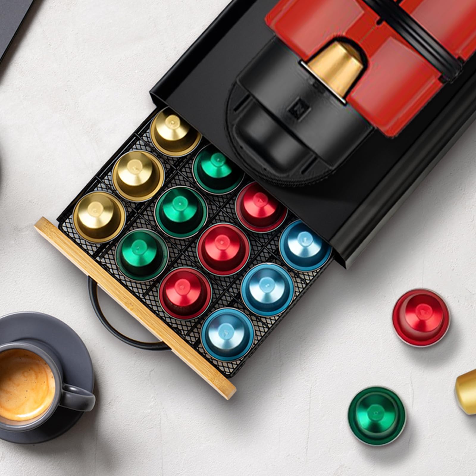 Durable interior pillar in coffee pod drawer