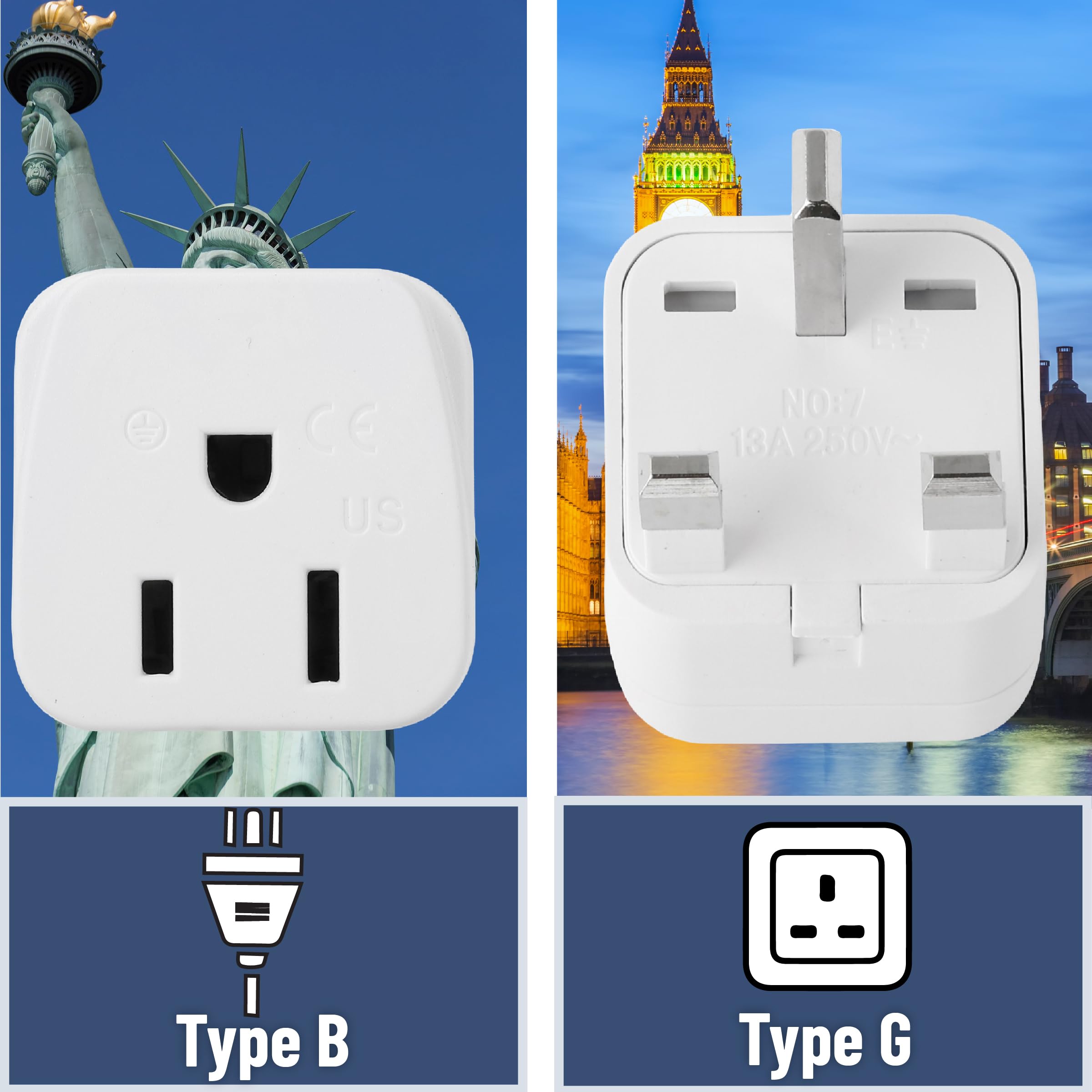 Durable Bates Type G travel plug adapter close up