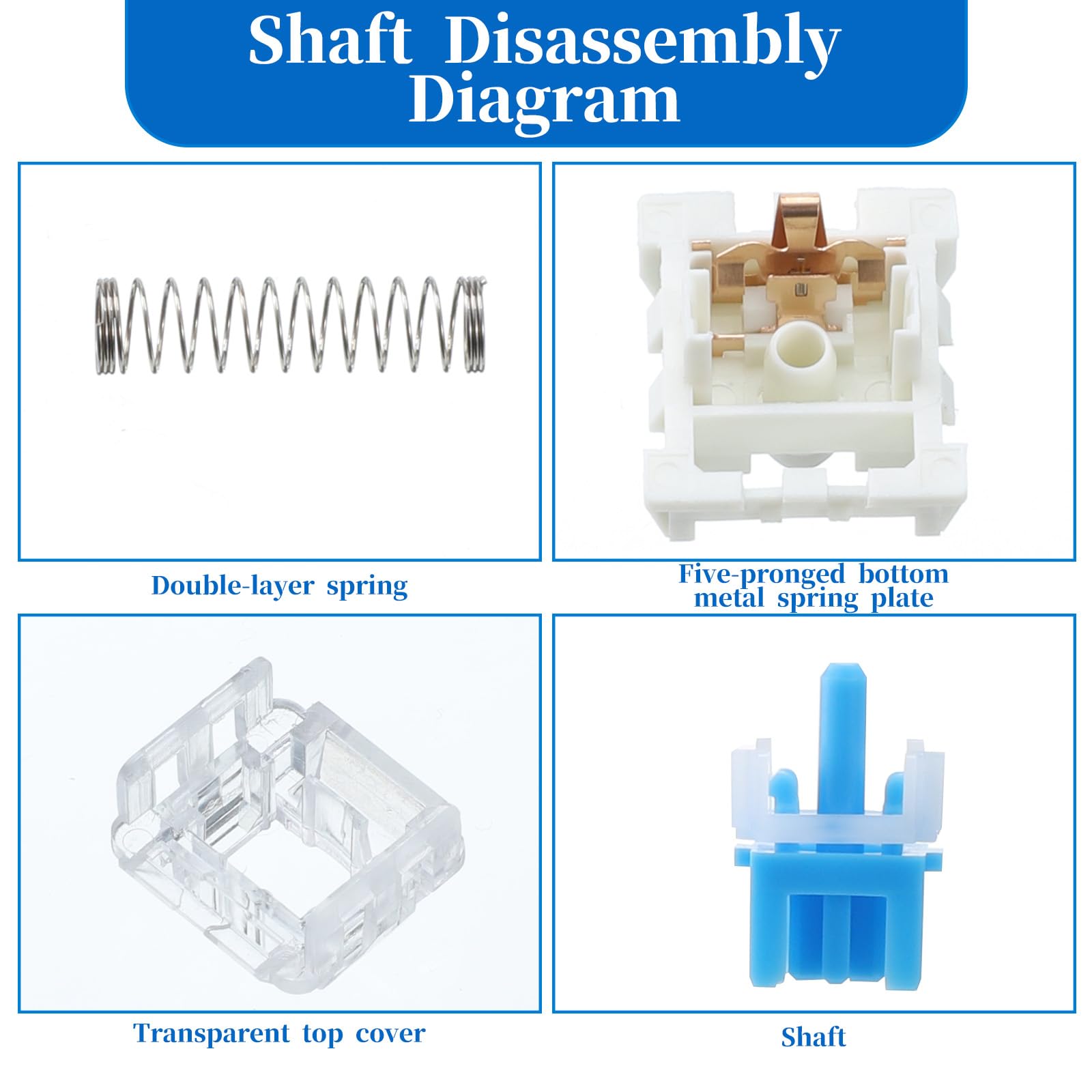 Dustproof design blue switches with copper contacts