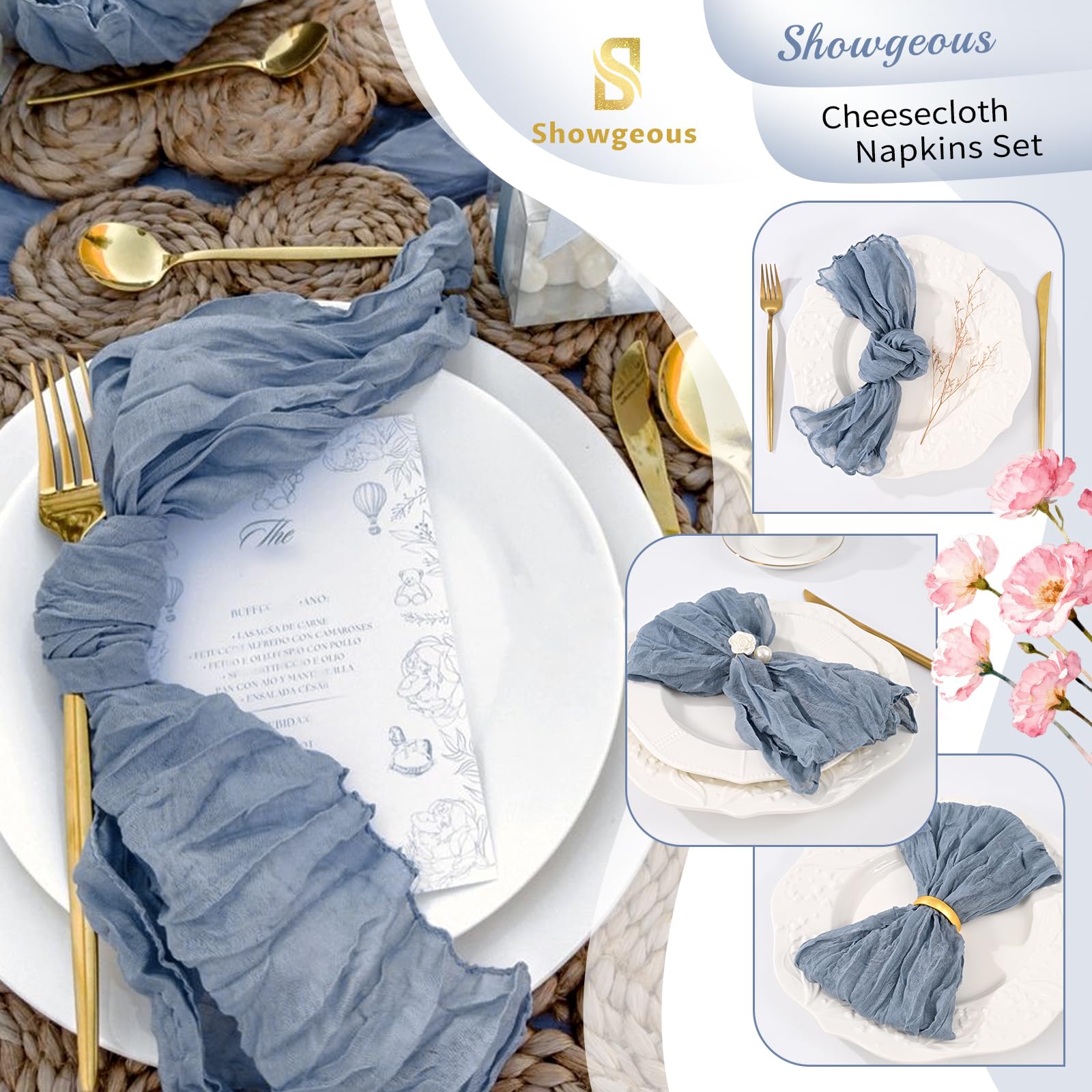 Dusty blue cheesecloth napkins 10 pack by Showgeous