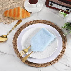 dusty blue cotton napkins fringe 12 pack
