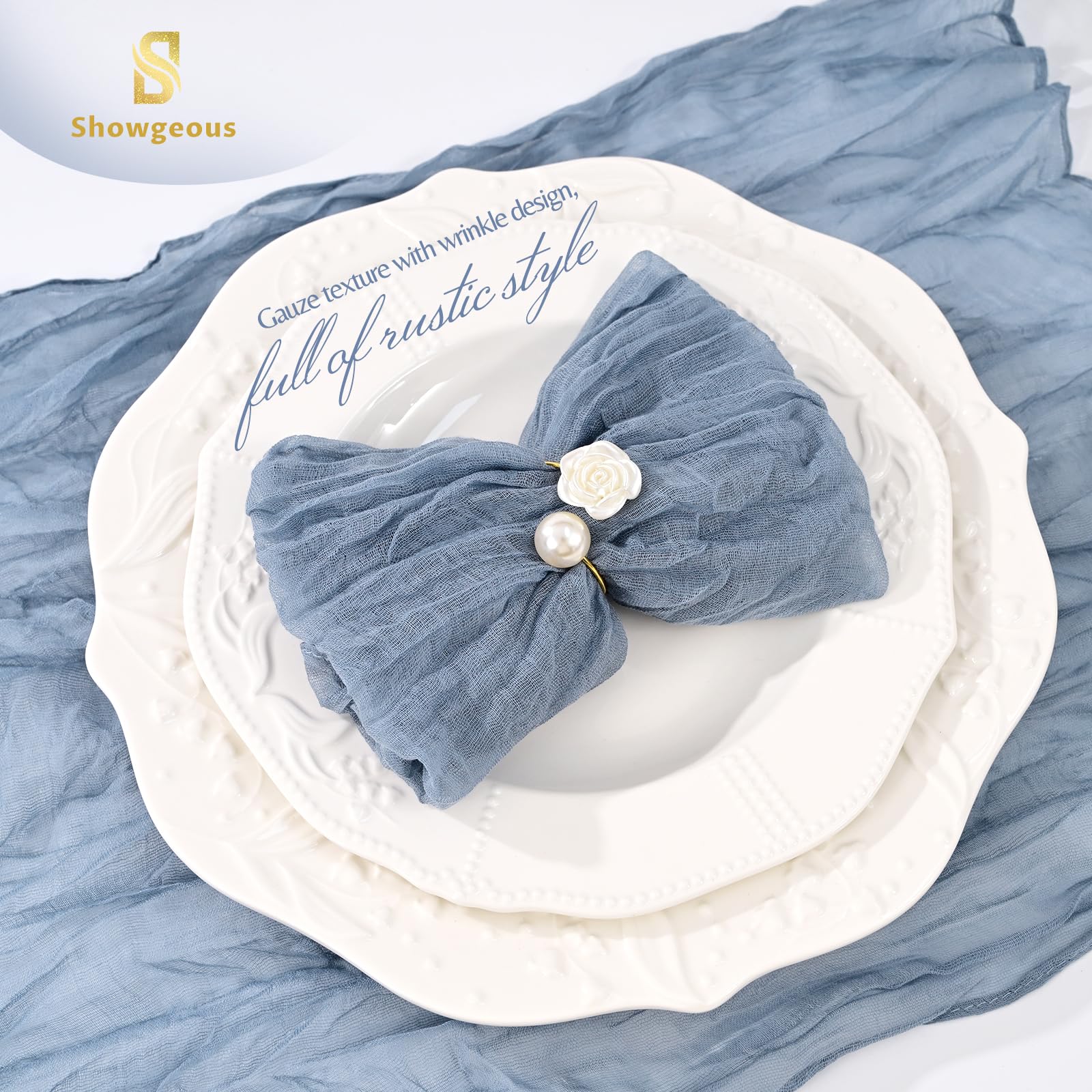 Wrinkled textured cheesecloth napkins dusty blue 20x20
