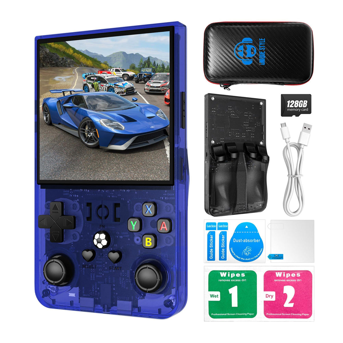 DVJQSN R36MAX handheld console shown with 64GB storage