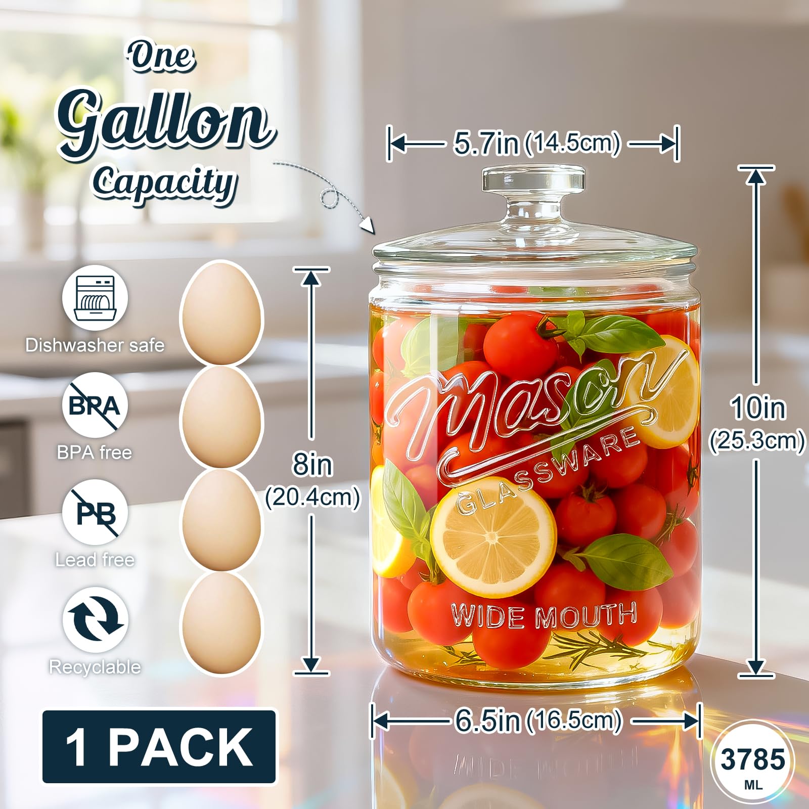 Wide mouth glass jar opening for easy access