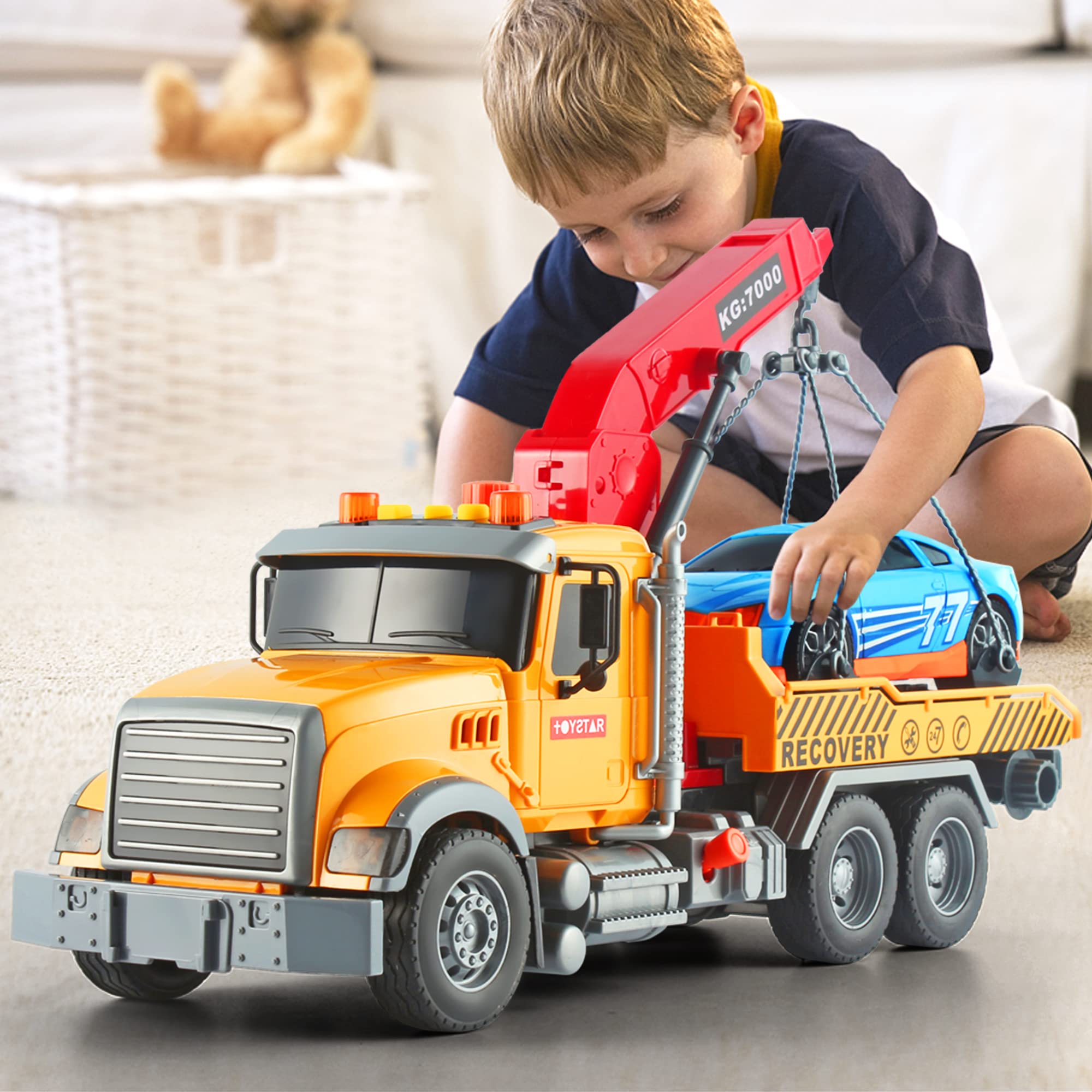Friction powered truck and roadster included in the set
