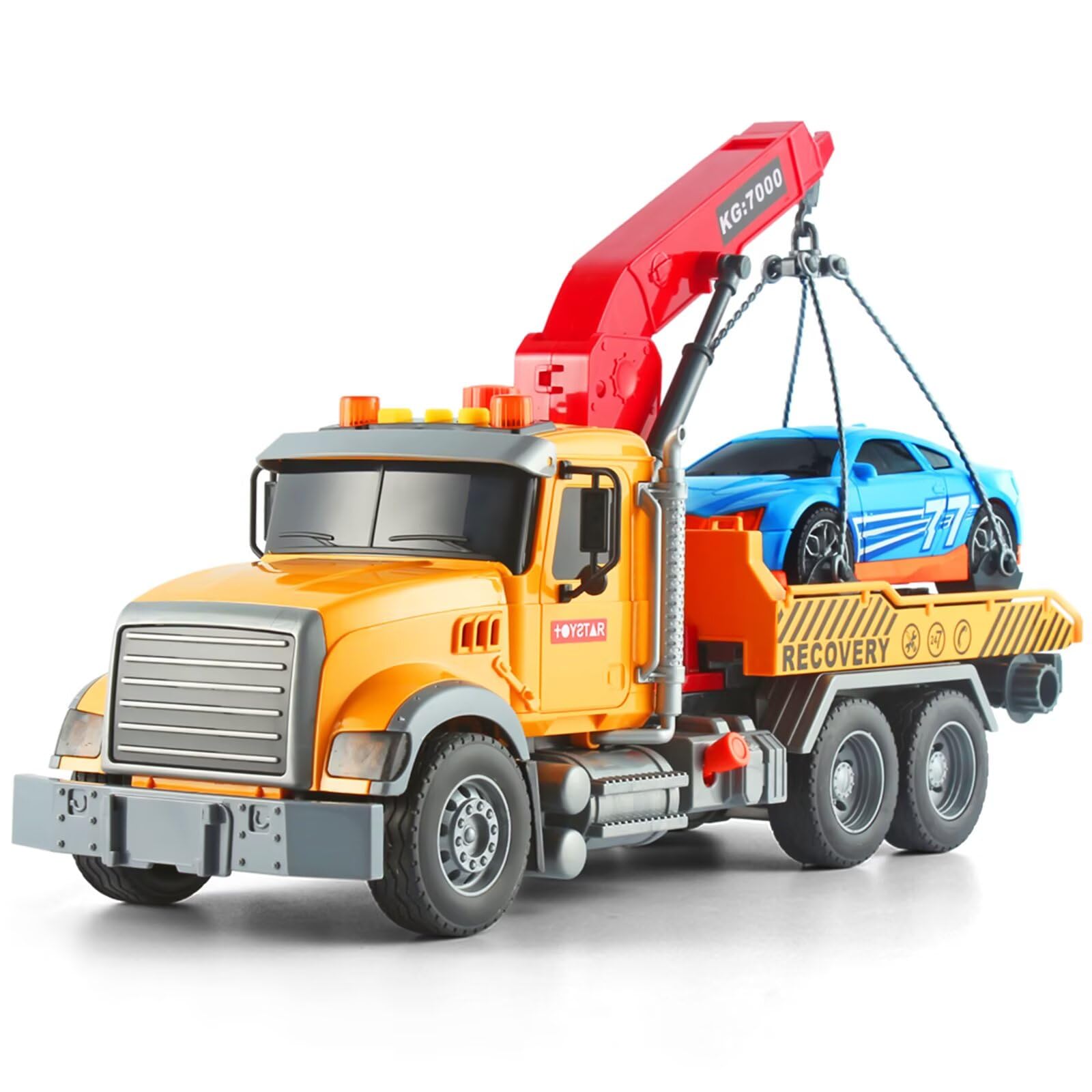Dwi Dowellin tow truck toy with extendable arm and loading ramp