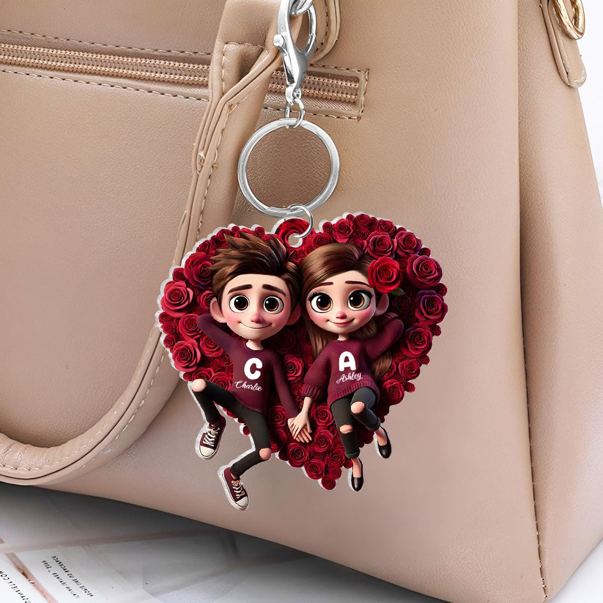 Keychain with protective film on both sides