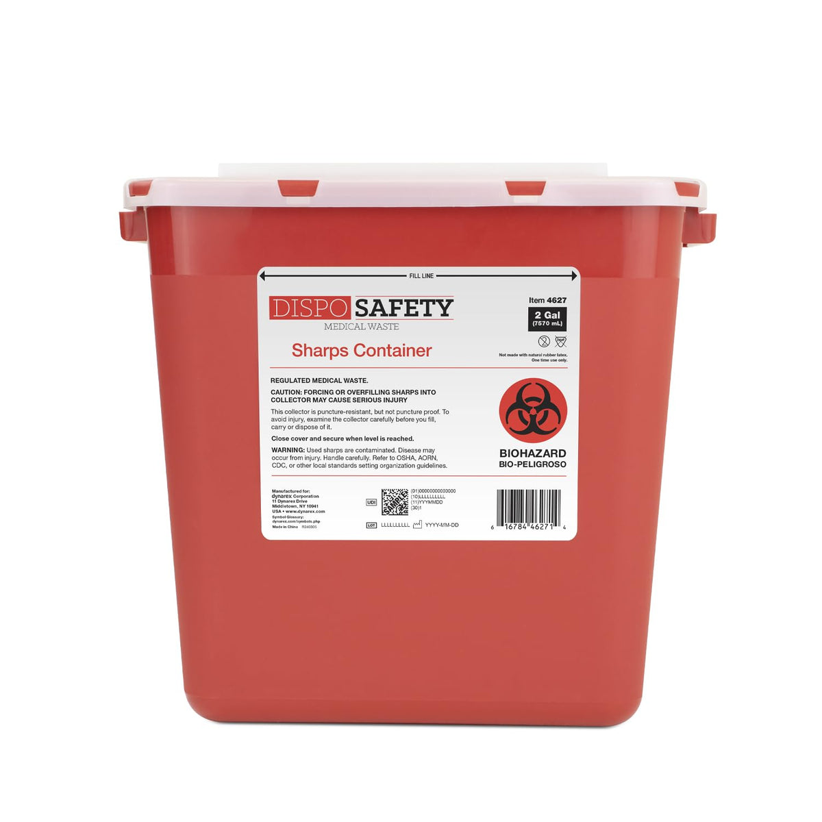 Dynarex Dispo Safety Sharps Container 2gal front view