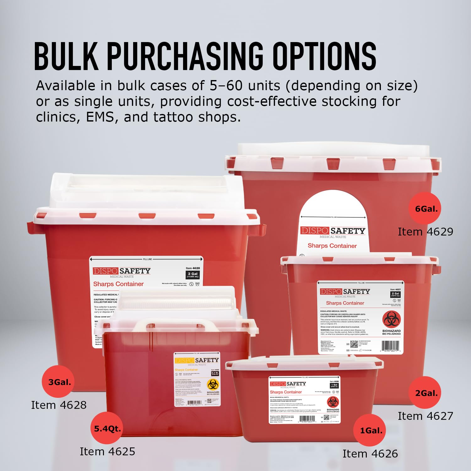 Dynarex Dispo Safety Sharps Container bulk case quantities option
