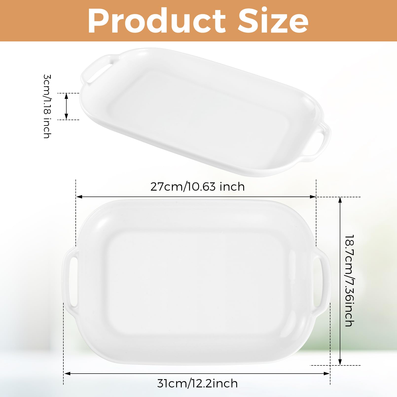 White rectangular ceramic serving tray pair with handles by Dyrfolm