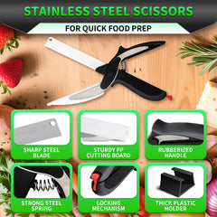 2-in-1 DZ Duozhan kitchen scissors with built-in board in use