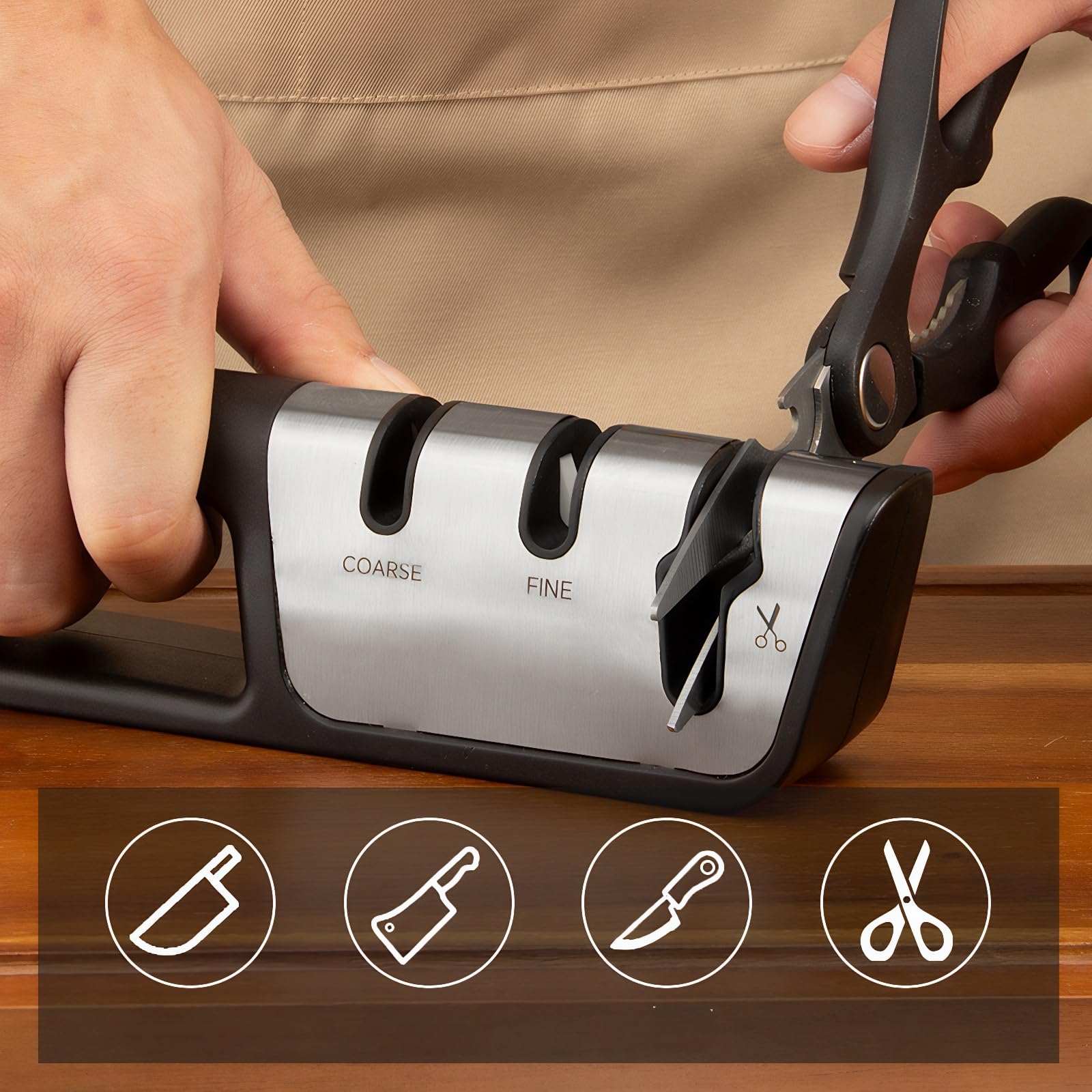 Dzmbv 3-Stage Knife Sharpener scissors slot with diamond abrasive