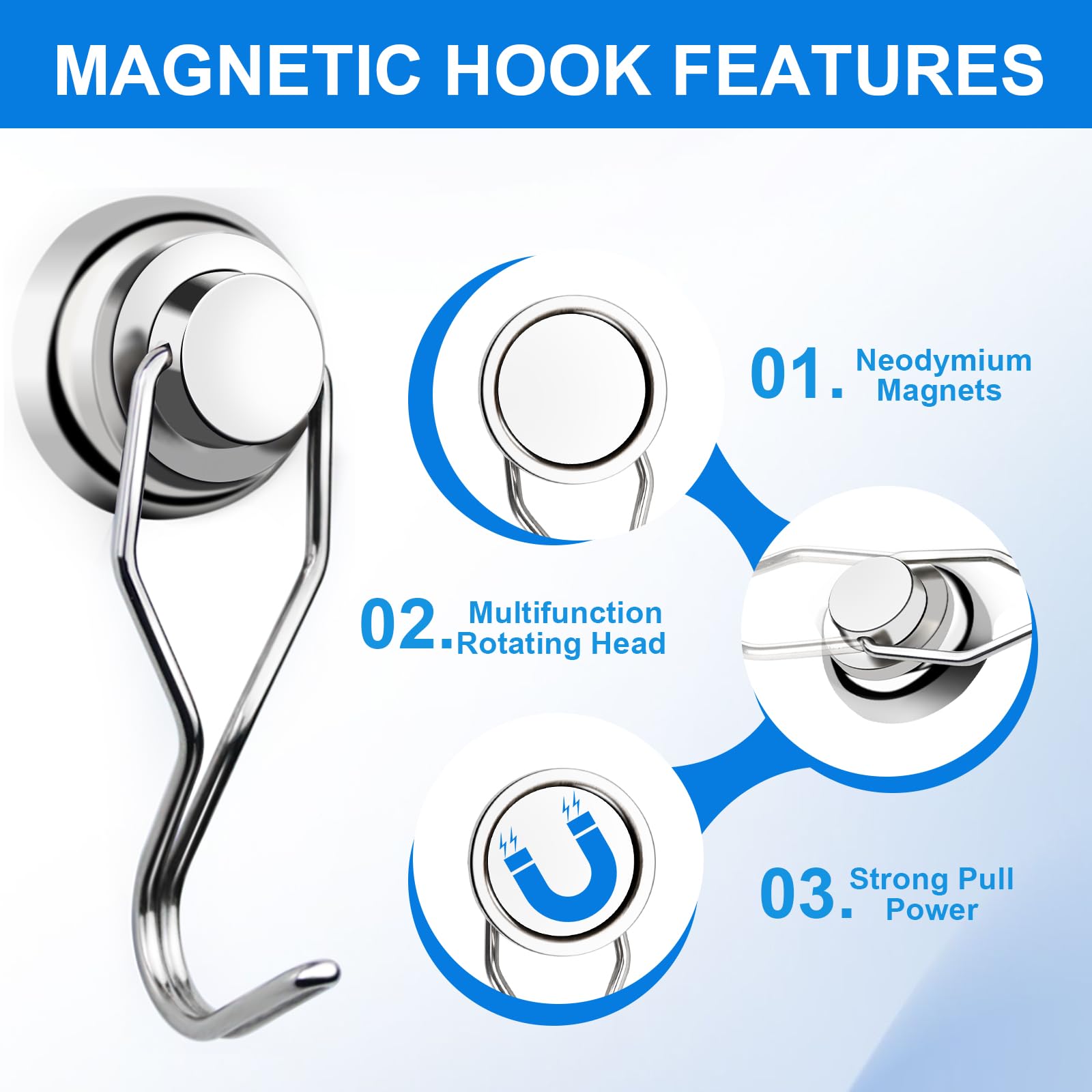 Heavy-duty magnetic hooks pack of 10 for metal shelves