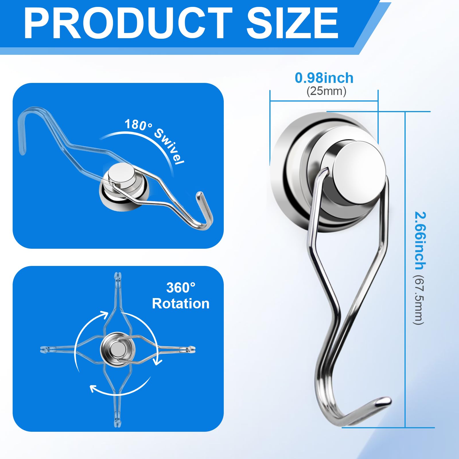 360-degree swivel magnet hook used in kitchen or bathroom