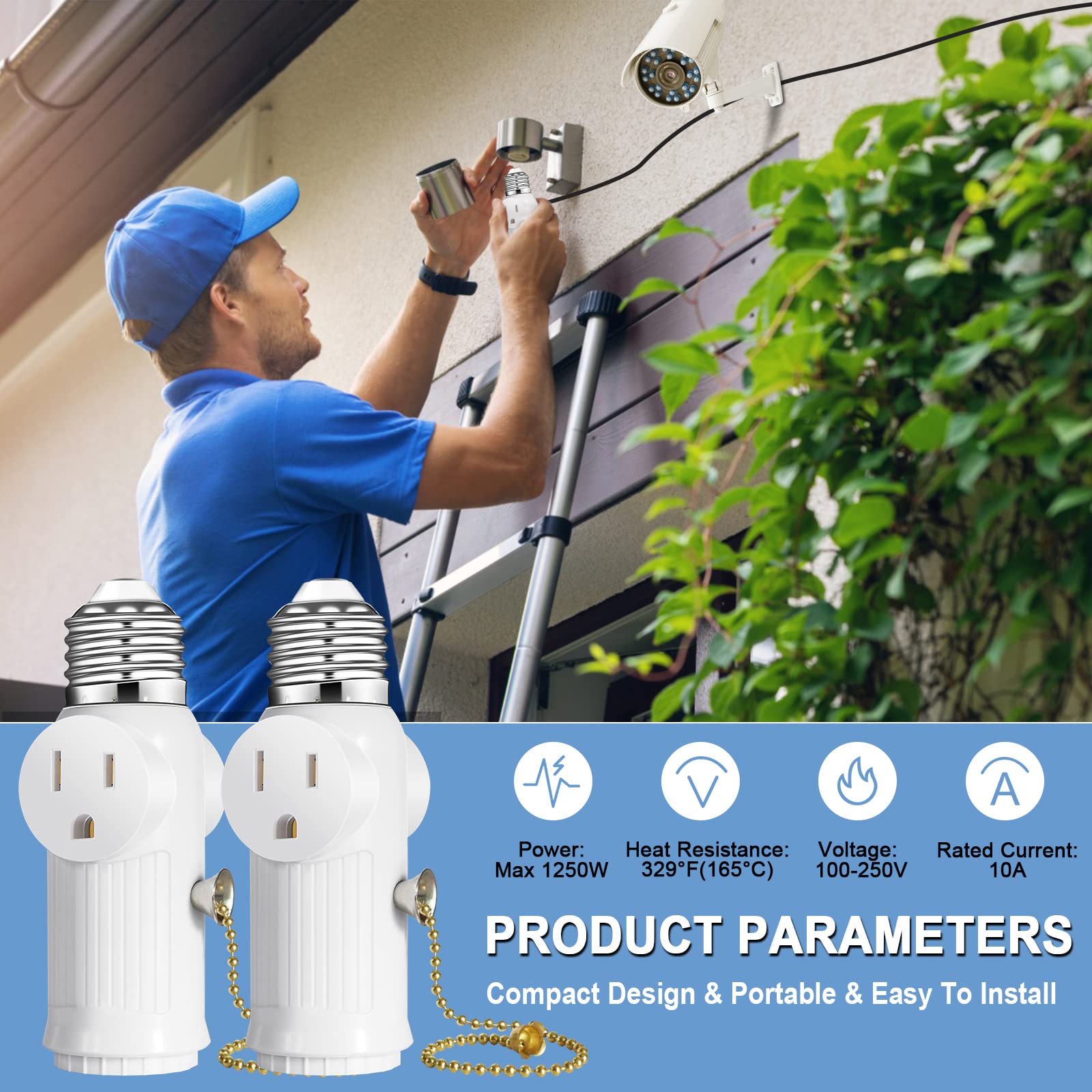 E26 E27 bulb socket to power outlet using light socket adapter in garages