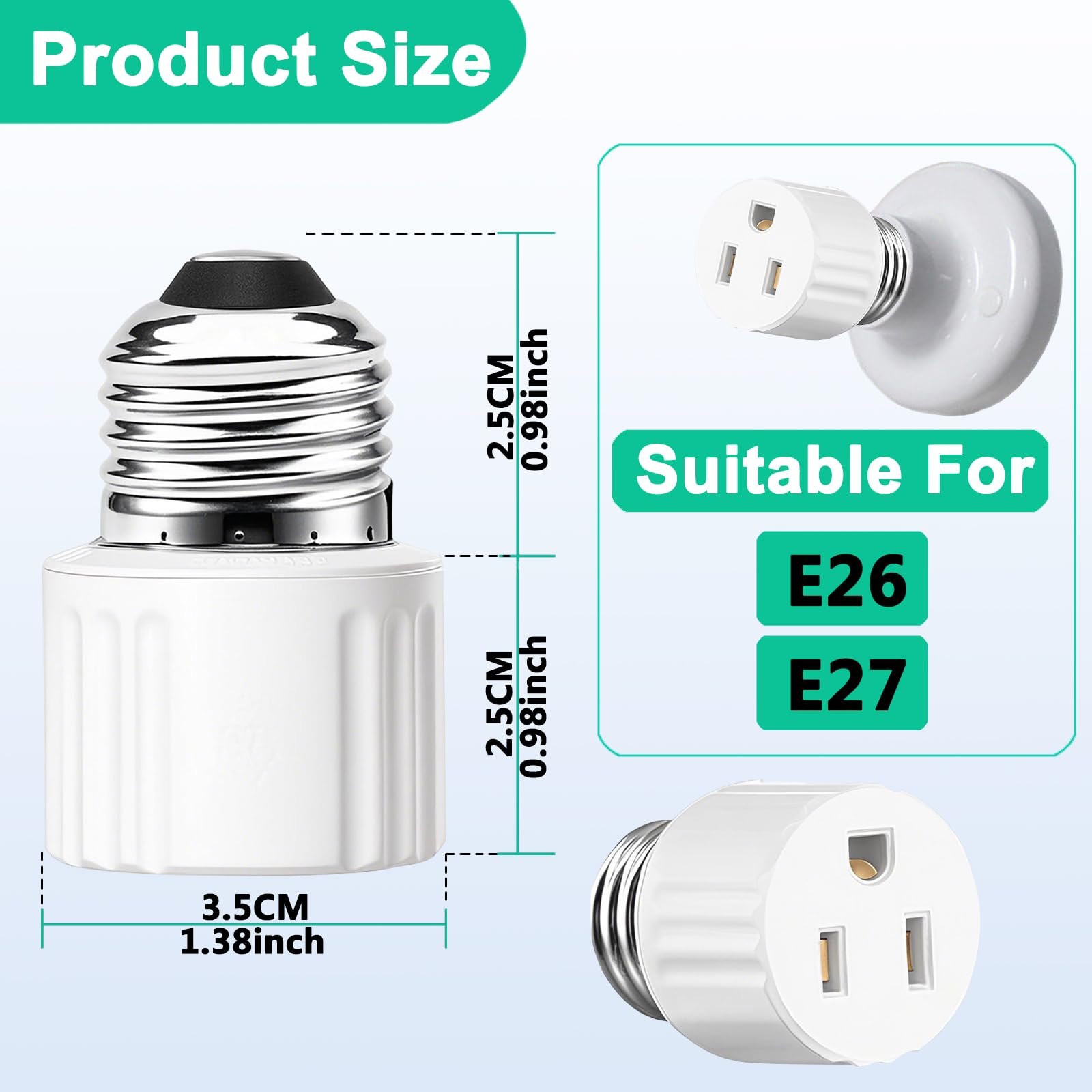 e26 light socket to plug adapter with extra sockets