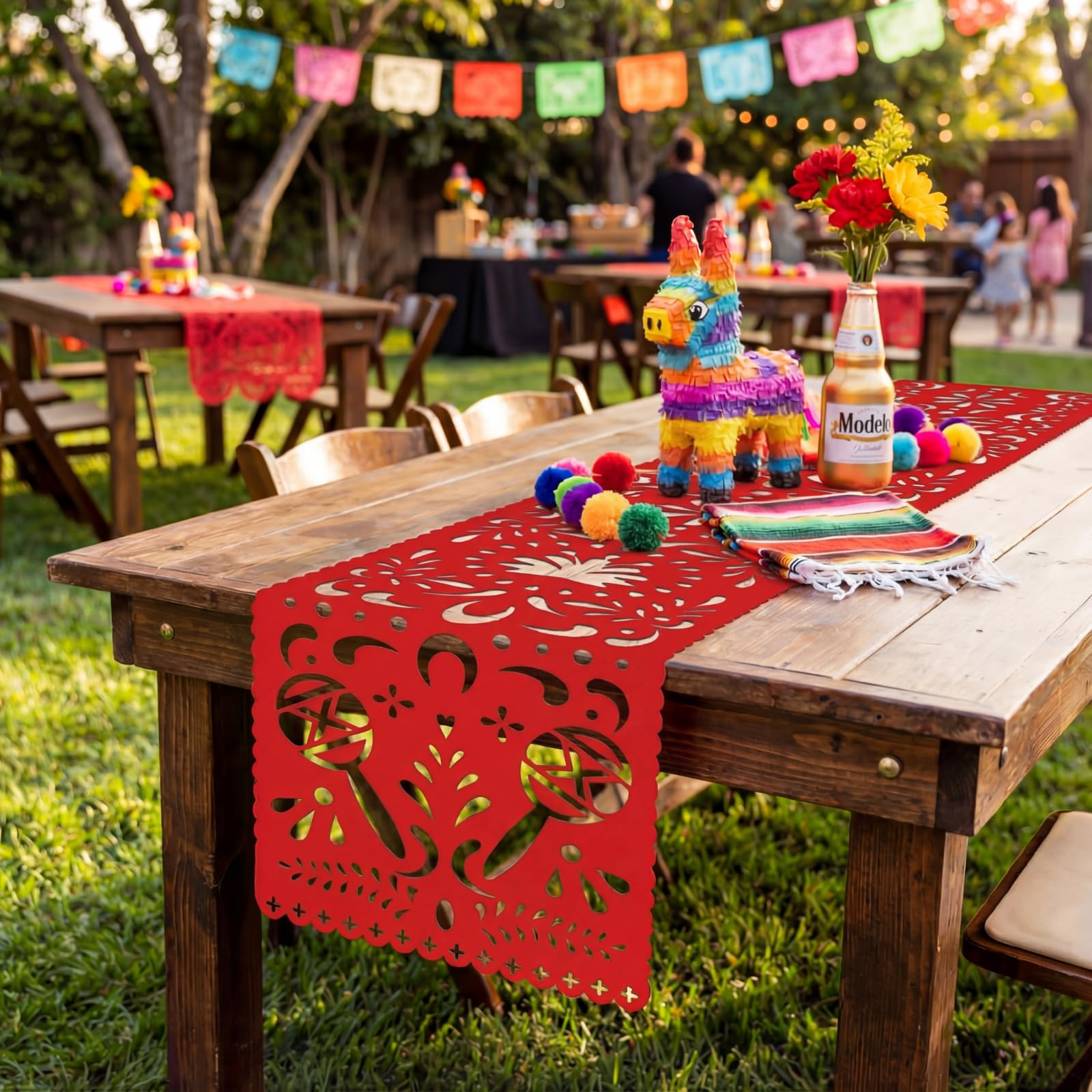 Table runners with cactus guitars and flowers patterns