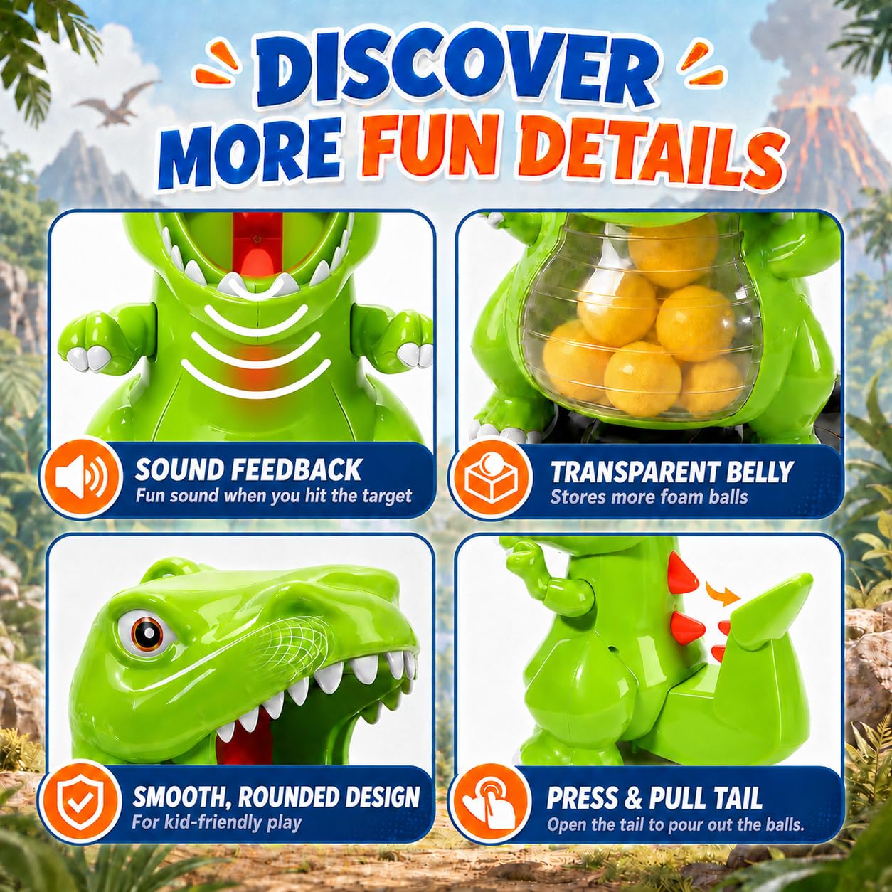 Foam balls stored inside the dinosaur toy during play