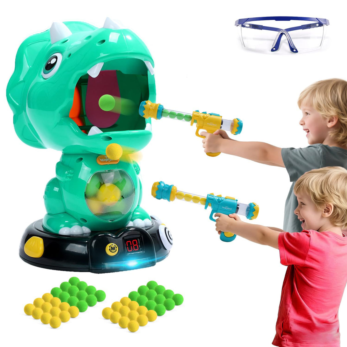 EagleStone Moveable Dinosaur Shooting Toy for Kids packaging with 48 EVA foam balls