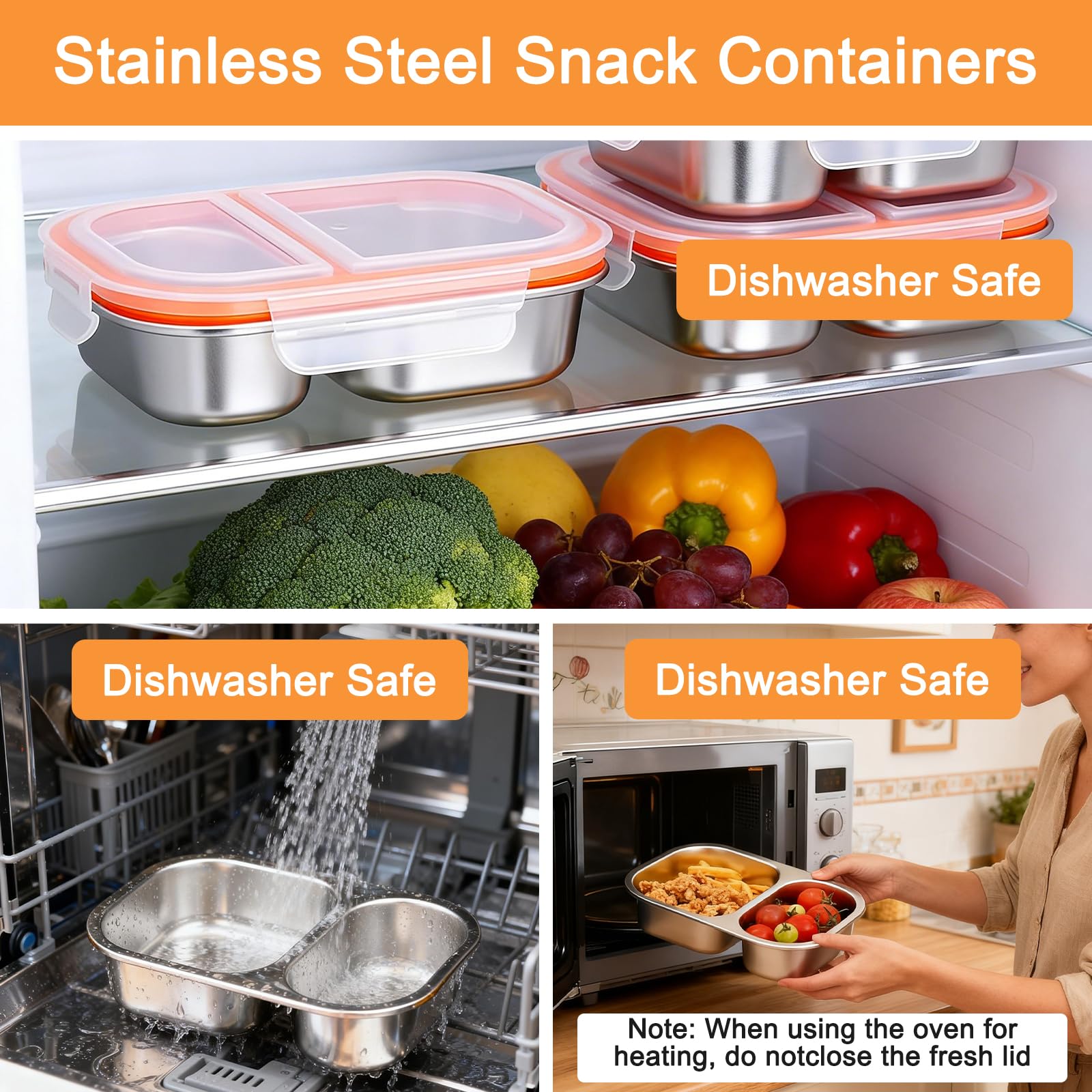 EALRIDV stainless steel snack containers pack of two compartments