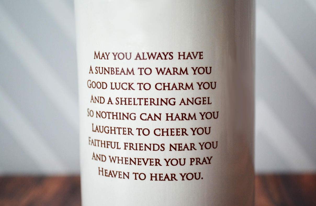 Back features a personalized message or the Irish blessing shown