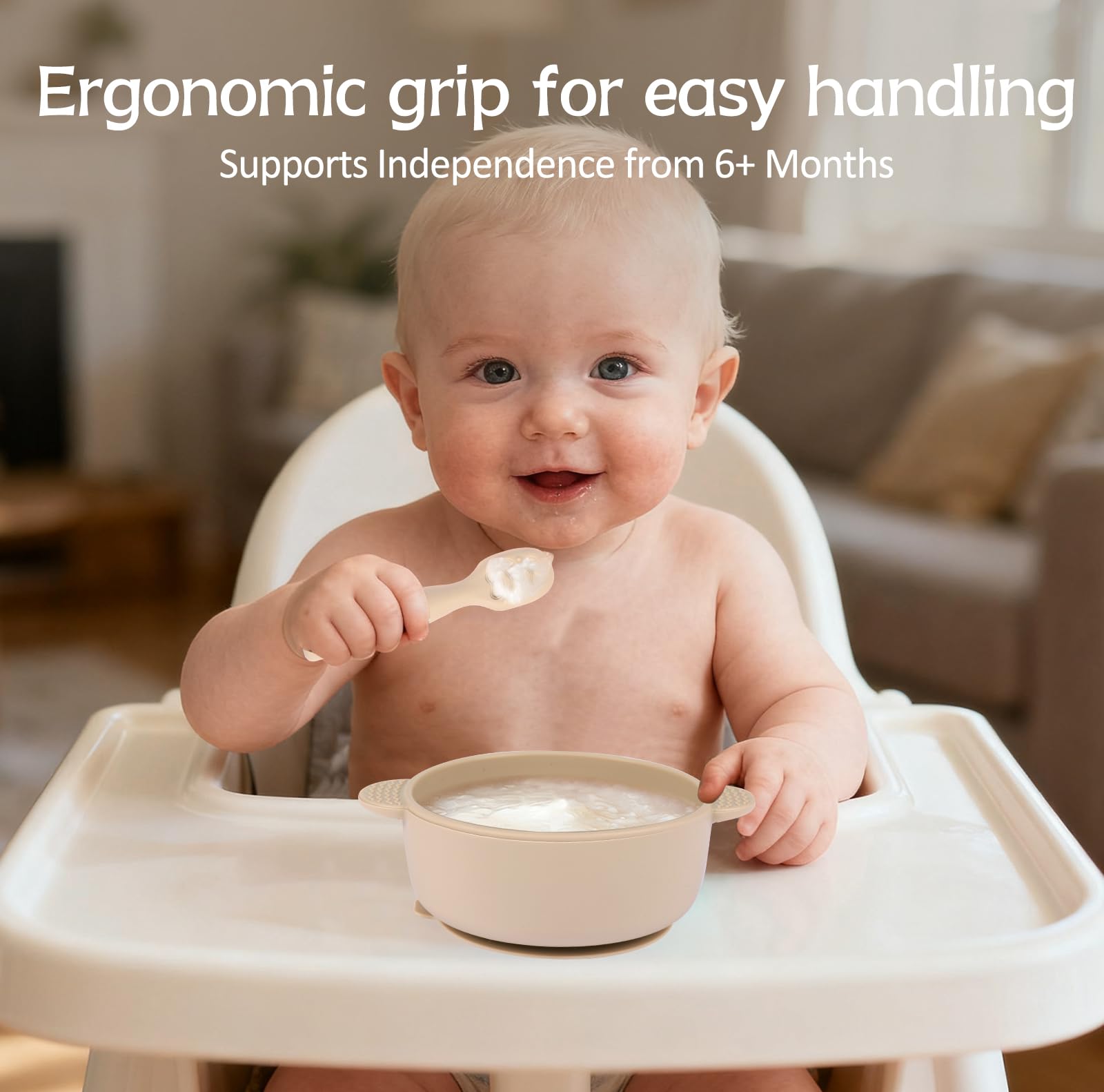Eascrozn silicone spoons for self feeding with ergonomic handle