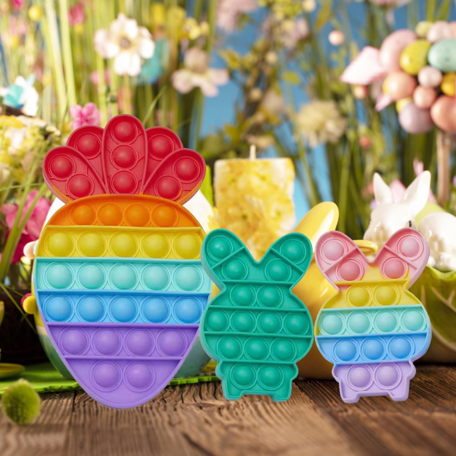 Pack of 3 Easter fidget pop toys in bunny carrot design