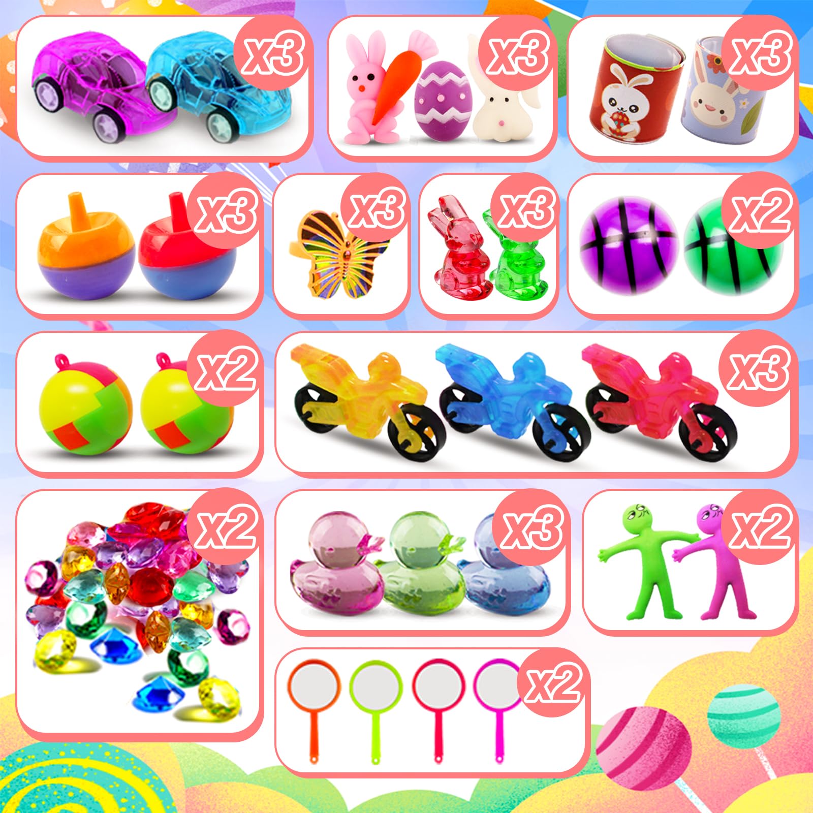 Bright colored prefilled Easter eggs for egg hunt