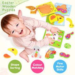 Wooden animal puzzle set for ages 1 to 3 with chunky pieces