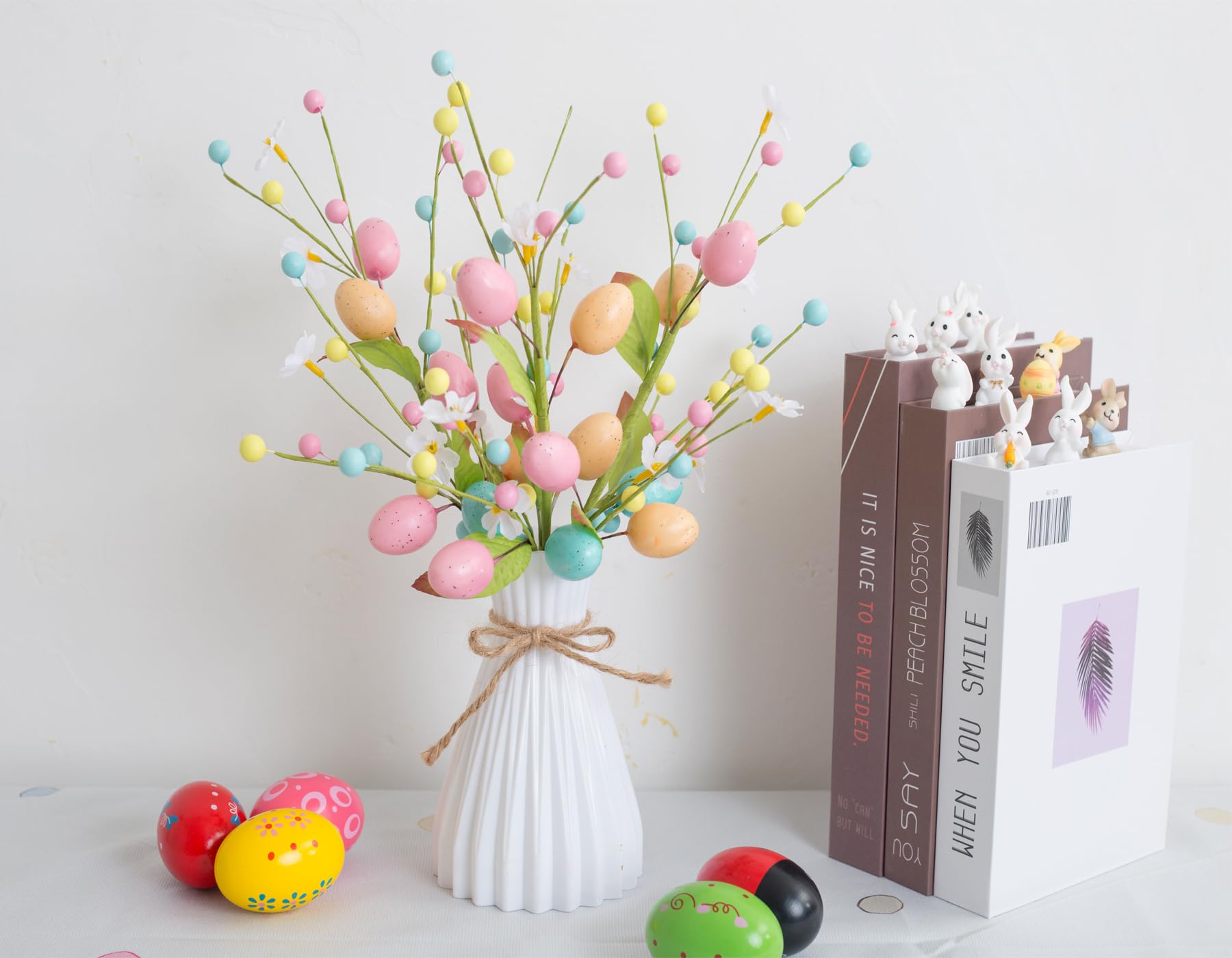 Easter berry picks with eggs on a three-branch stem for vase display