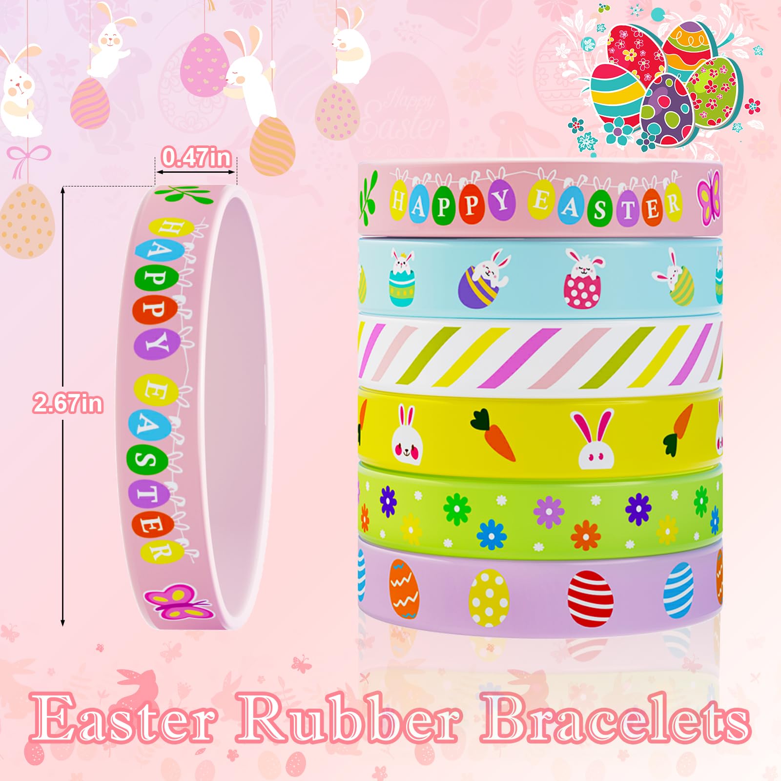 set of 30 rubber bracelets in six designs for kids