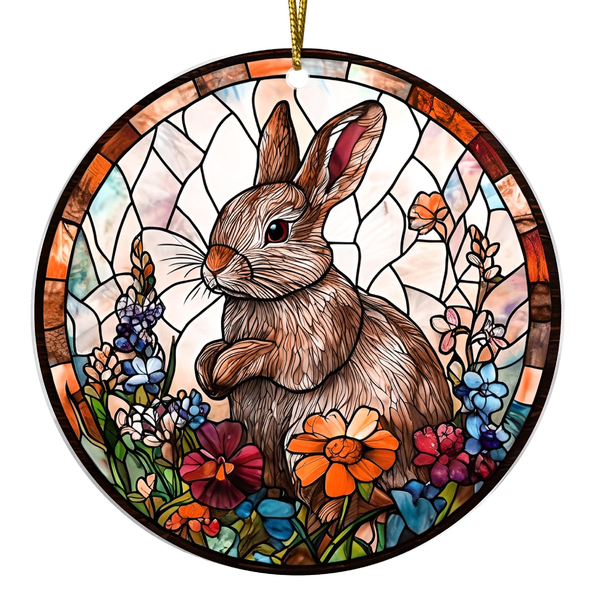 Easter Bunny acrylic suncatcher ornament hanging on a spring tree
