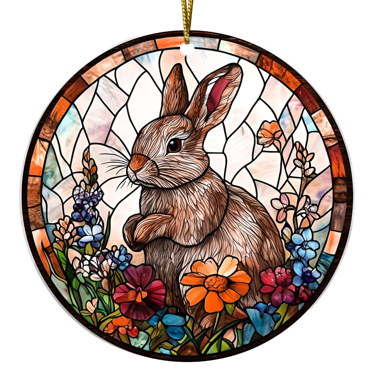 Easter Bunny acrylic suncatcher ornament hanging on a spring tree