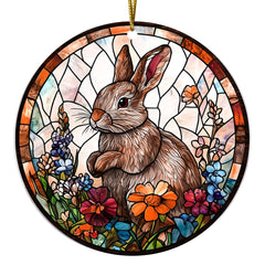 Easter Bunny acrylic suncatcher ornament hanging on a spring tree