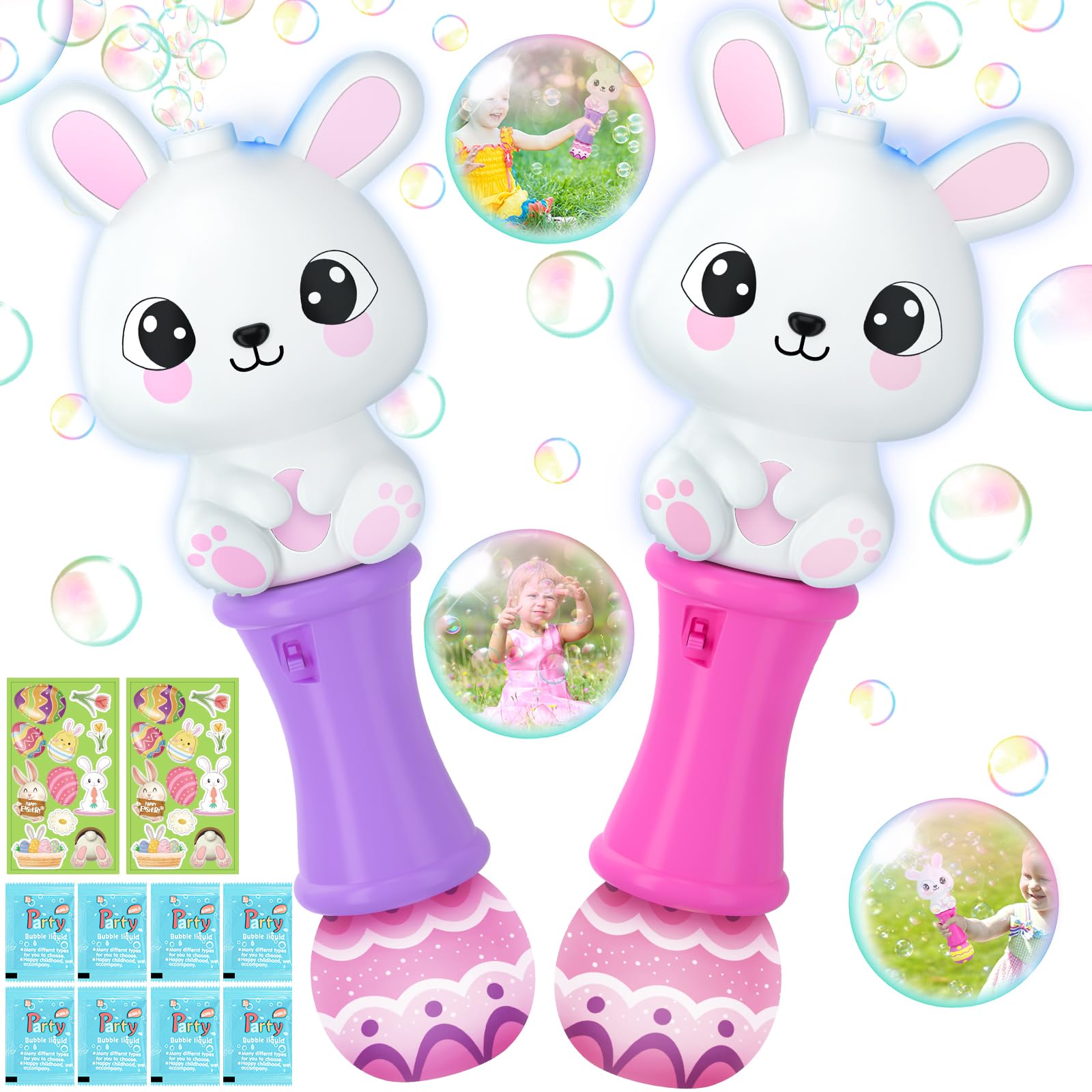 Two pack Easter Bunny Bubble Wand with LED lights for kids