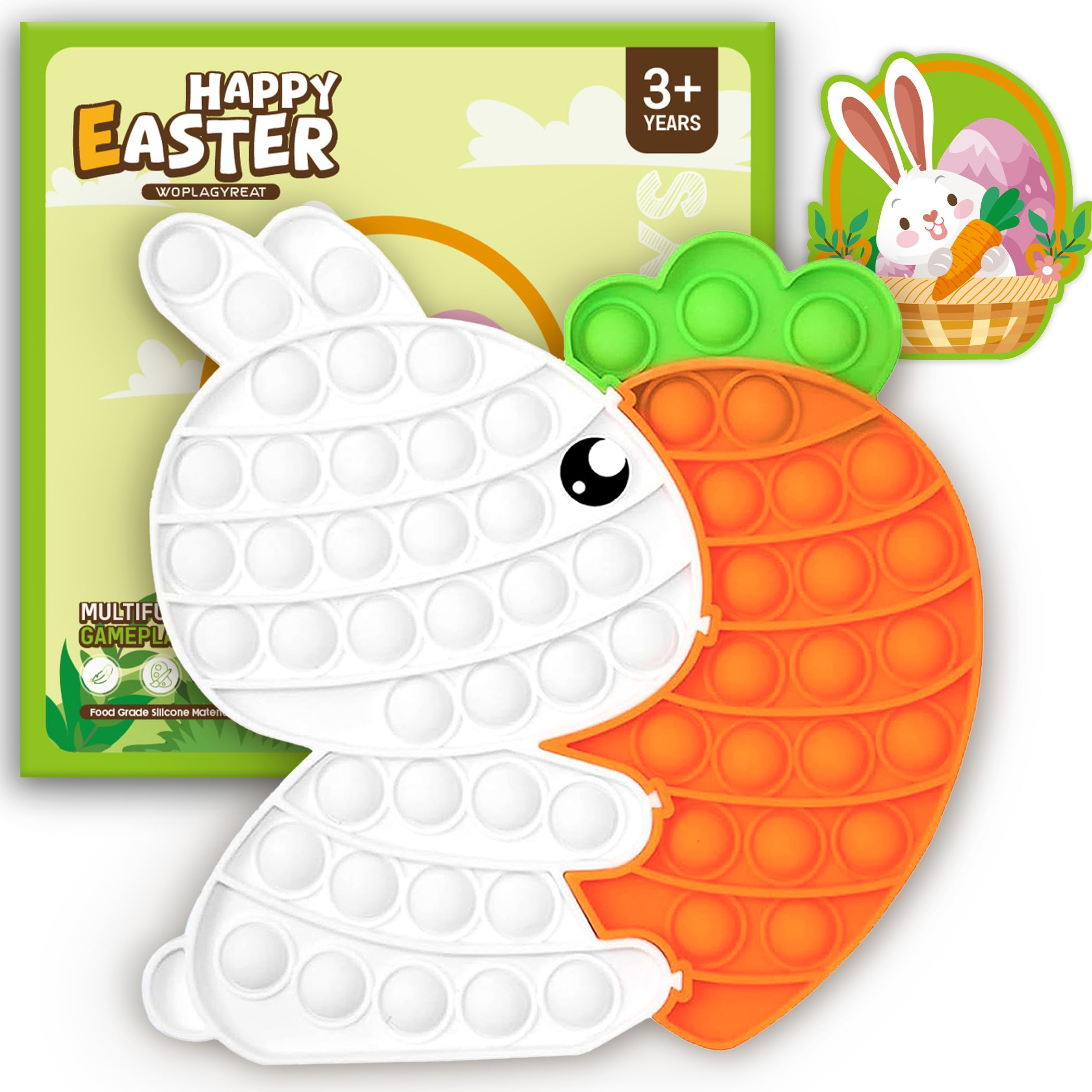 Easter bunny carrot popper toy packaging with gift card and gift box