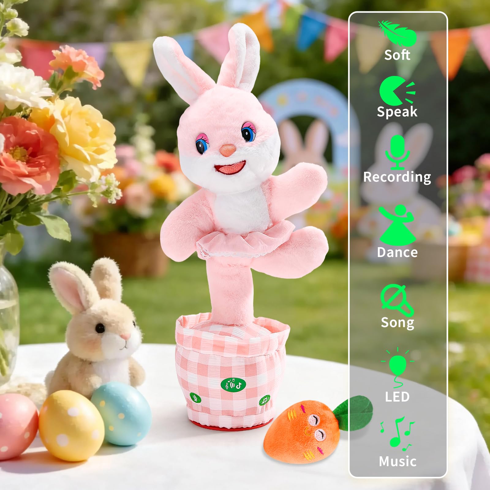 Easter bunny toy with LED lights dancing to 60 songs