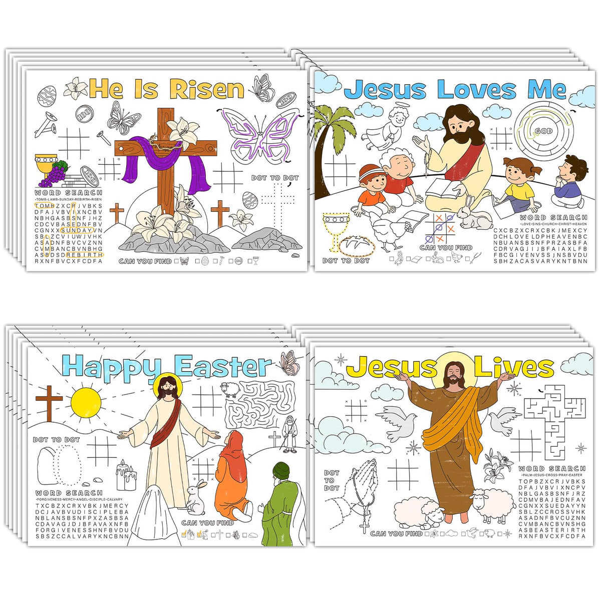 Easter coloring placemats set of 24 in four designs