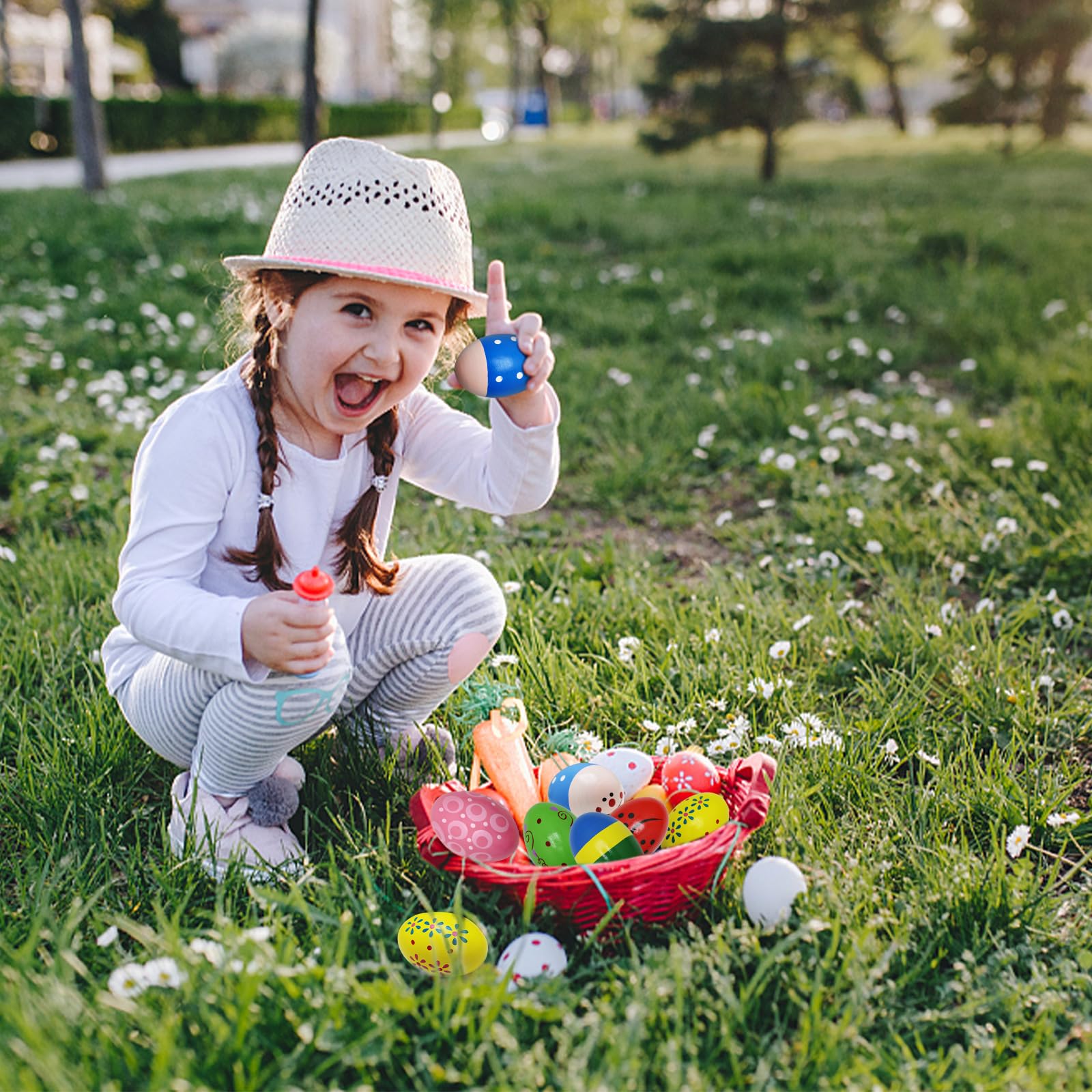 Colorful wooden egg shakers designed for kids