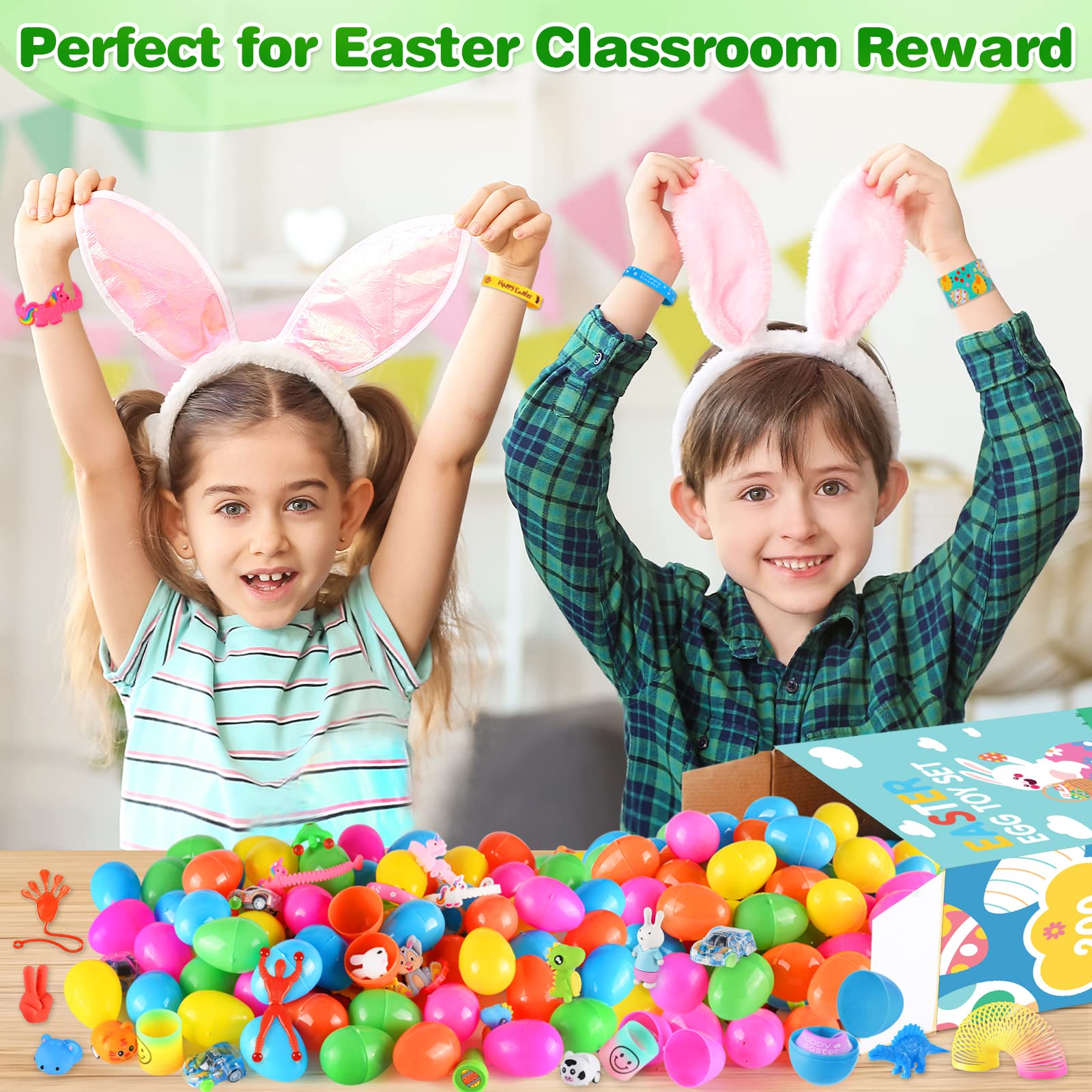 Large plastic Easter eggs open to reveal prizes