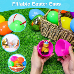 Assorted bright colors blue green orange purple pink yellow Easter eggs