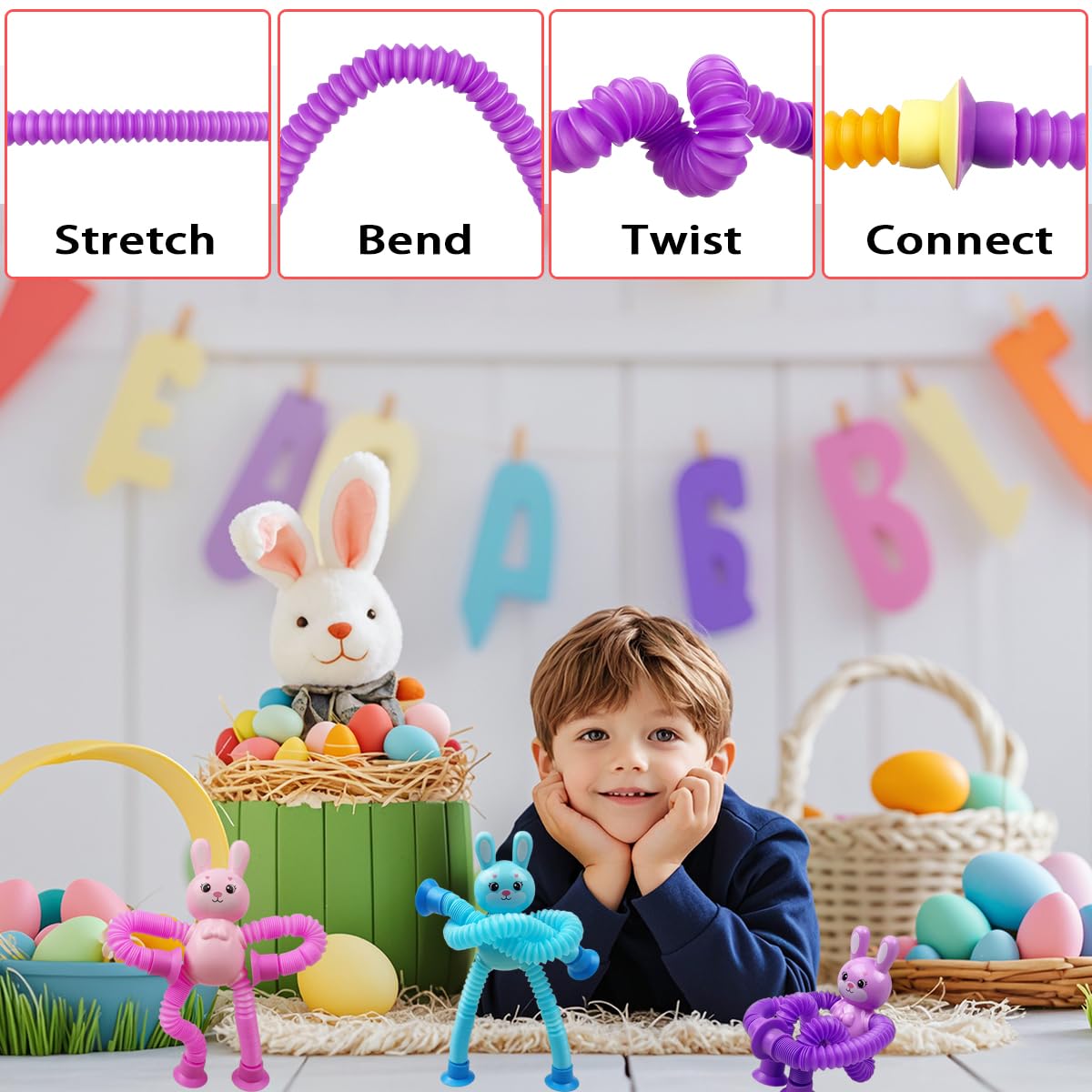 Bunny feet feature four suction cups anchor the toy