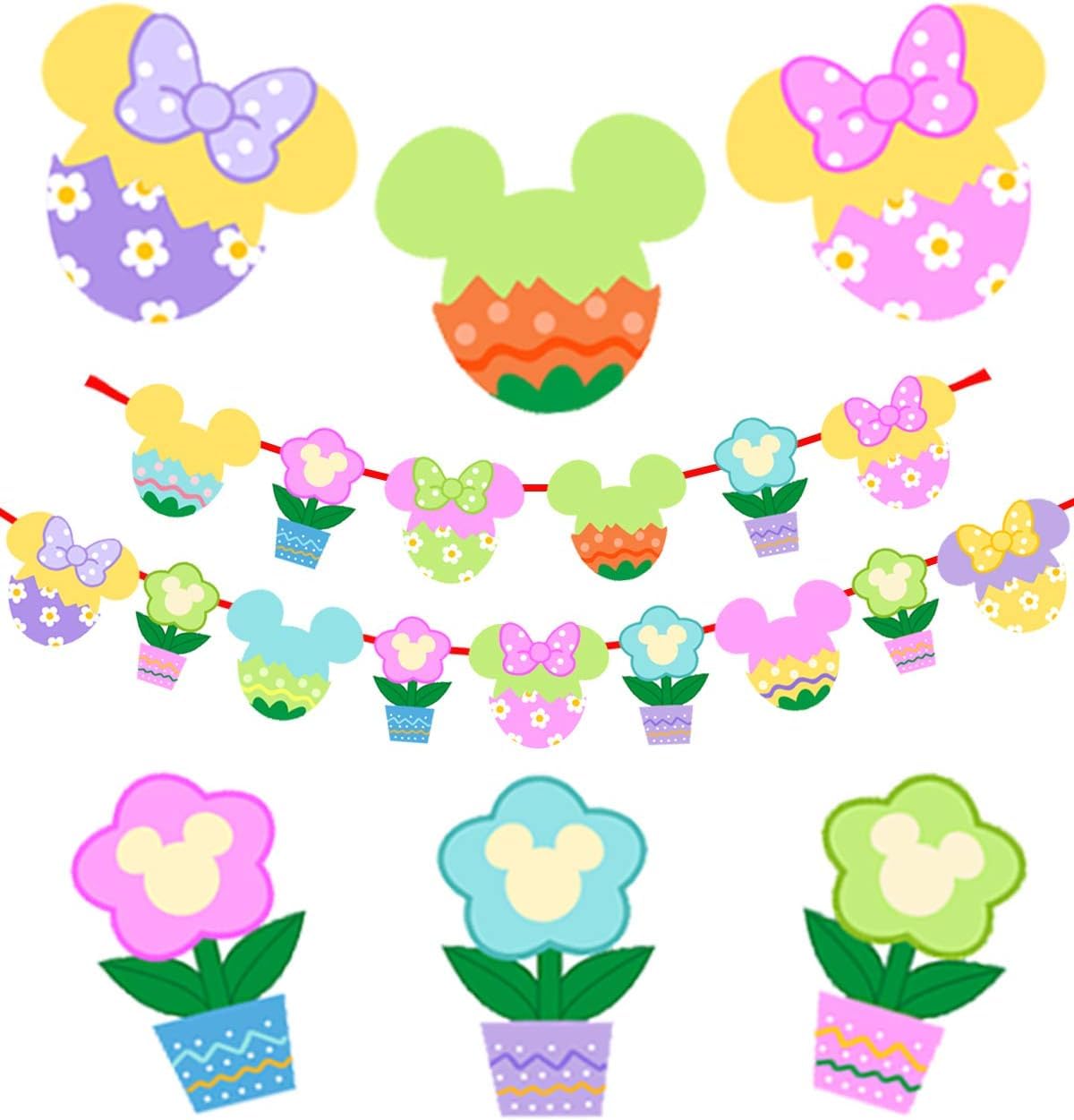 Easter hanging paper banner with eggs and flowers flags on string