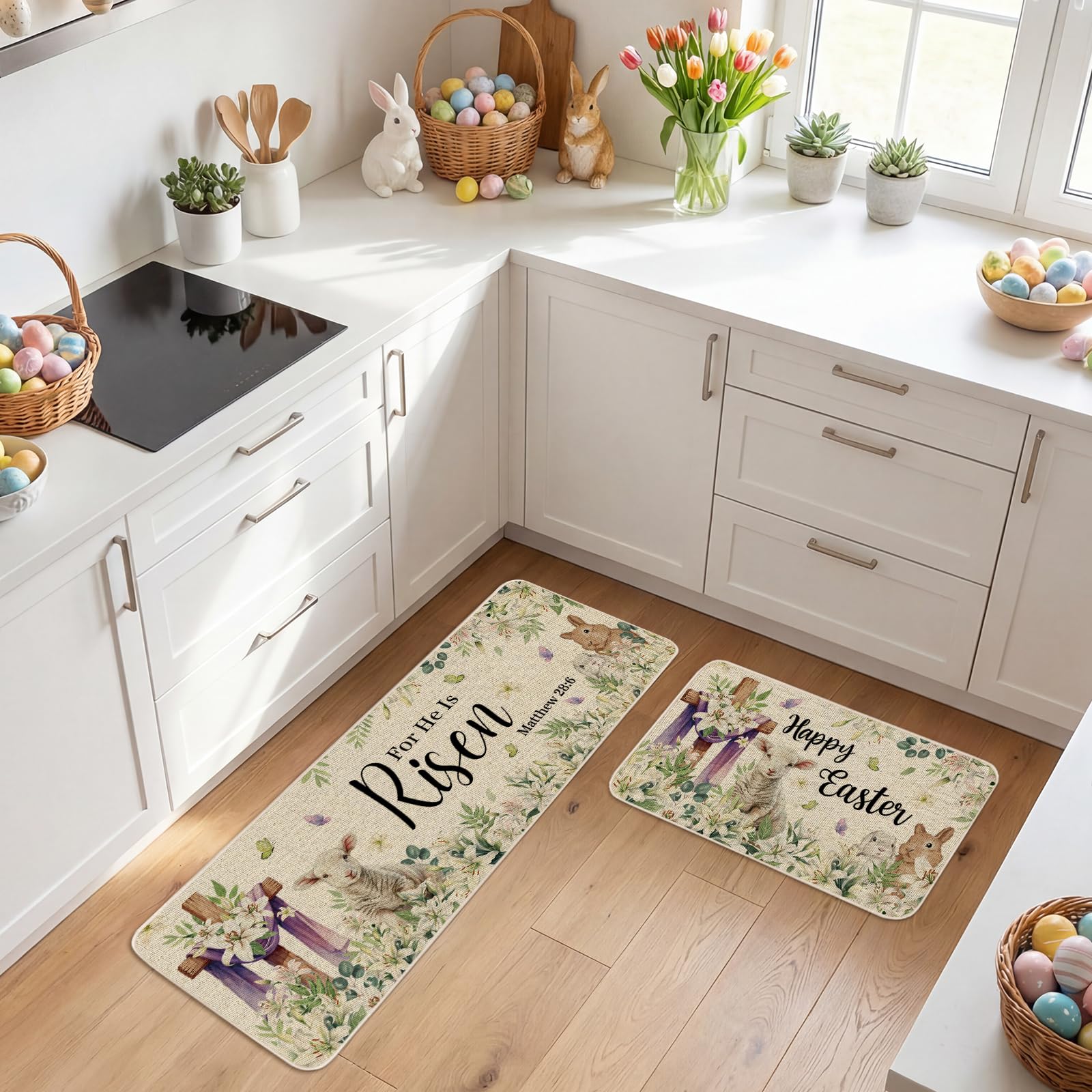 Moutina Happy Easter Kitchen Rugs Set of 2 17x47 inch